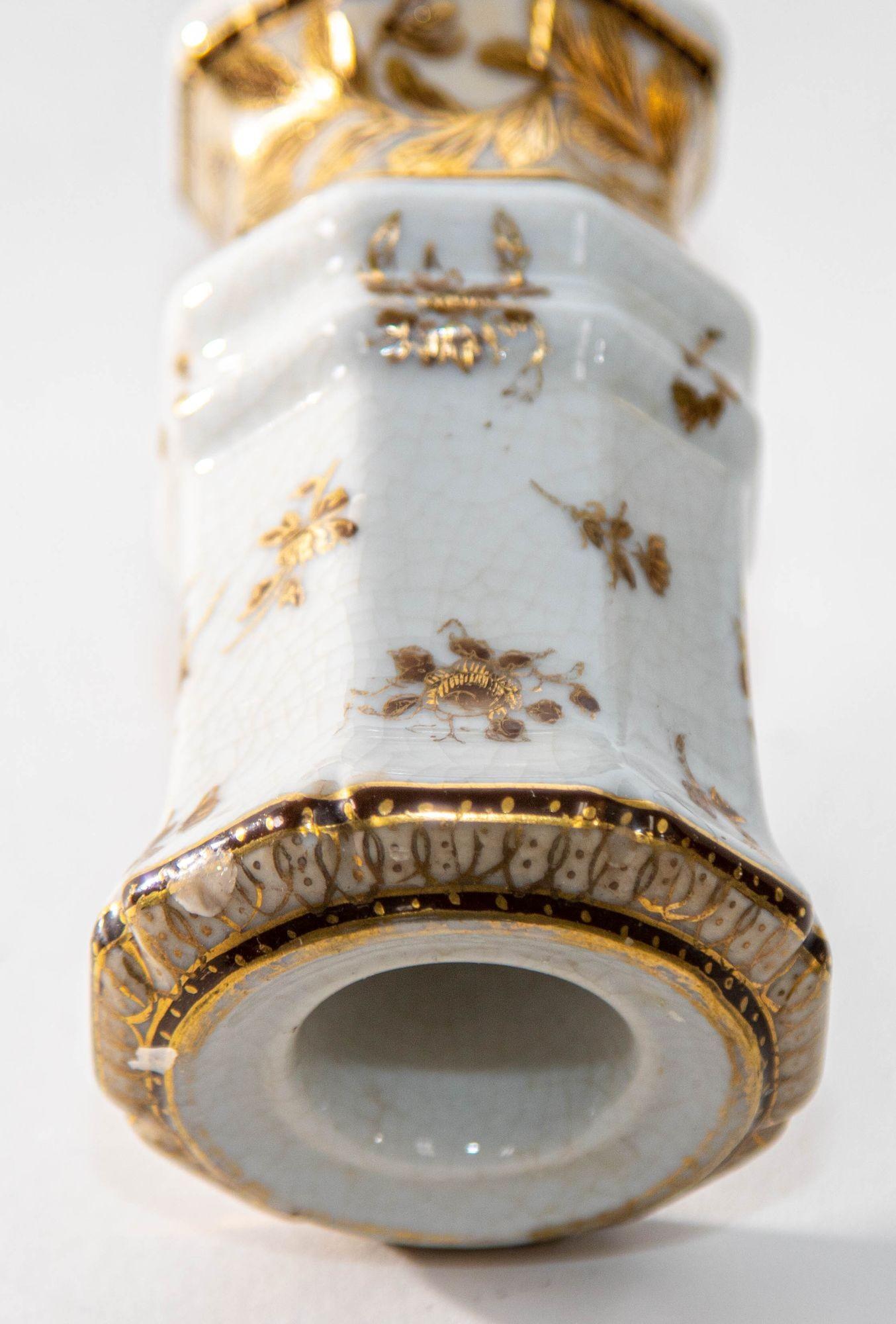 United Wilson Georgian Style Enameled Porcelain Gilded Candlesticks a Pair For Sale 11