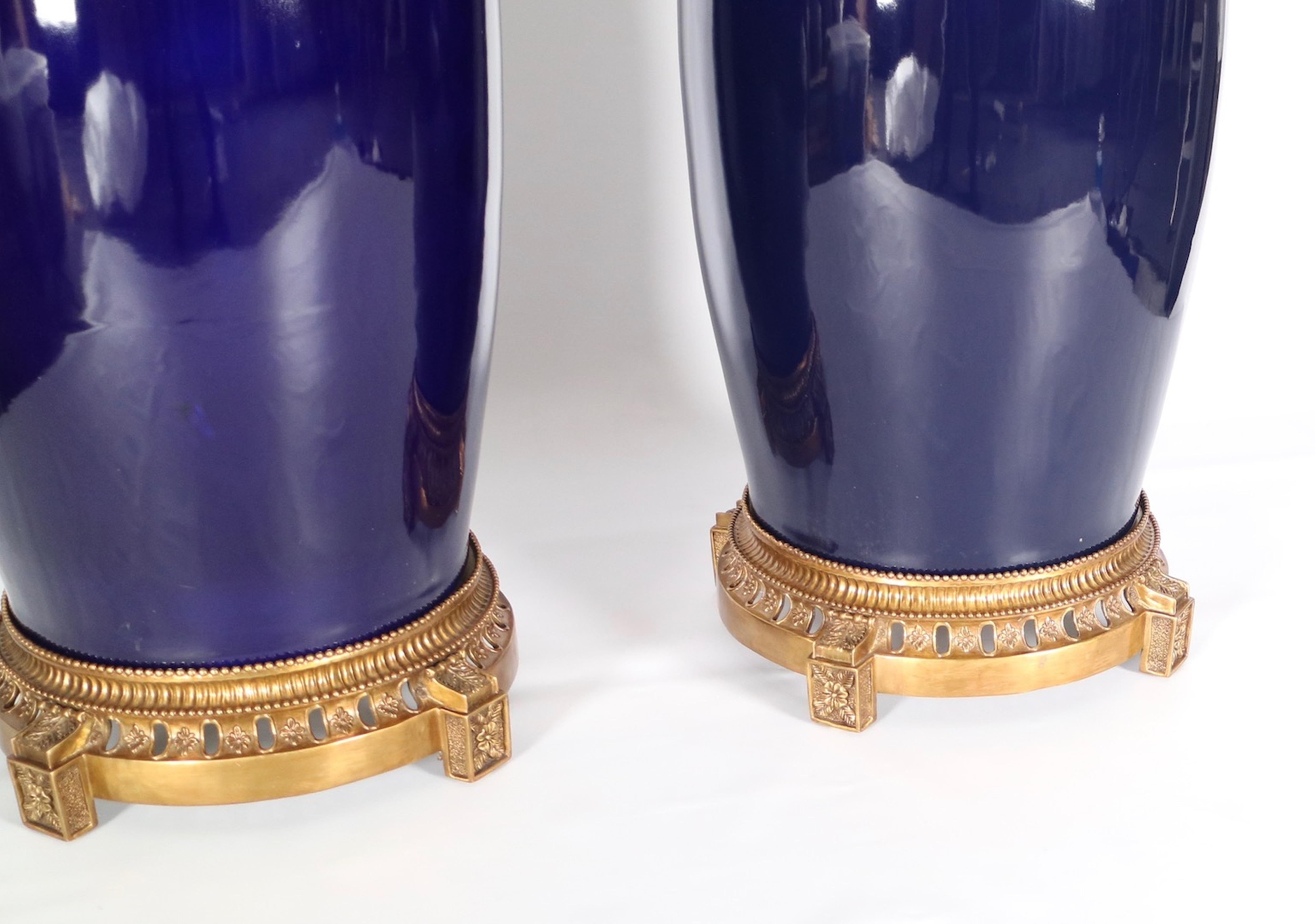 20th Century Monumental Hollywood Regency Sevres Style Vases in Cobalt Blue