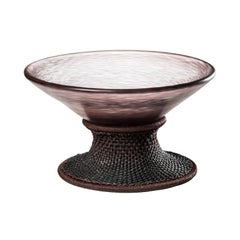Unity Glass Bowl in Amethyst with Low Woven Threads & Metal Base by Marc Thorpe