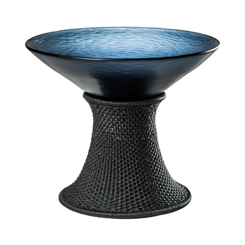 Unity Glass Bowl in Grape with High Woven Threads & Metal Base by Marc Thorpe