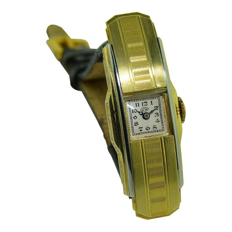 Universal 18 Karat Two-Tone Covered Lid Ladies Watch Handmade For Sale 3