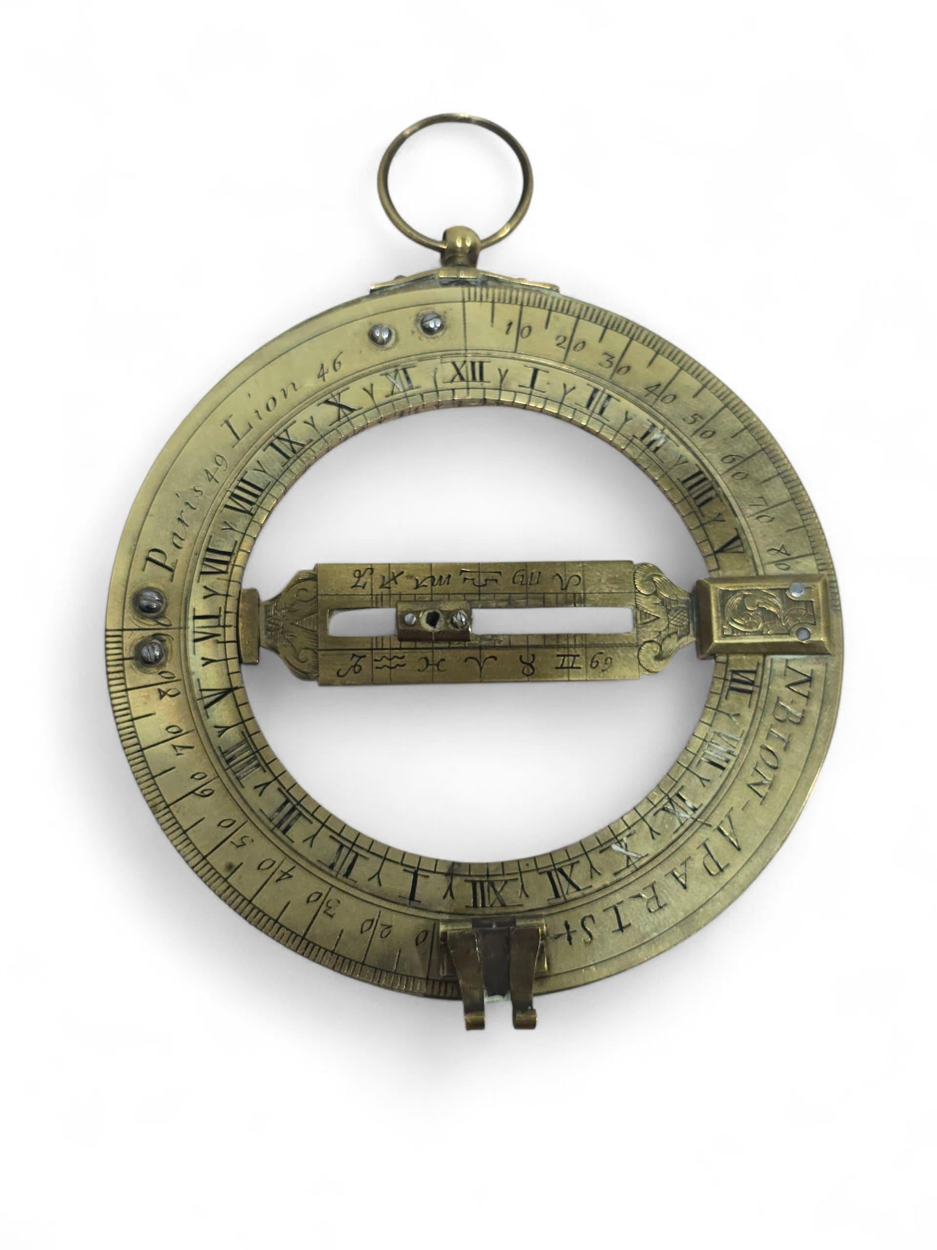 17ème siècle ANNEAU UNIVERSEL EQUINOCTIAL CADRAN A SOLEIL NICOLAS BION, PARI, CIRCA 1700 en vente