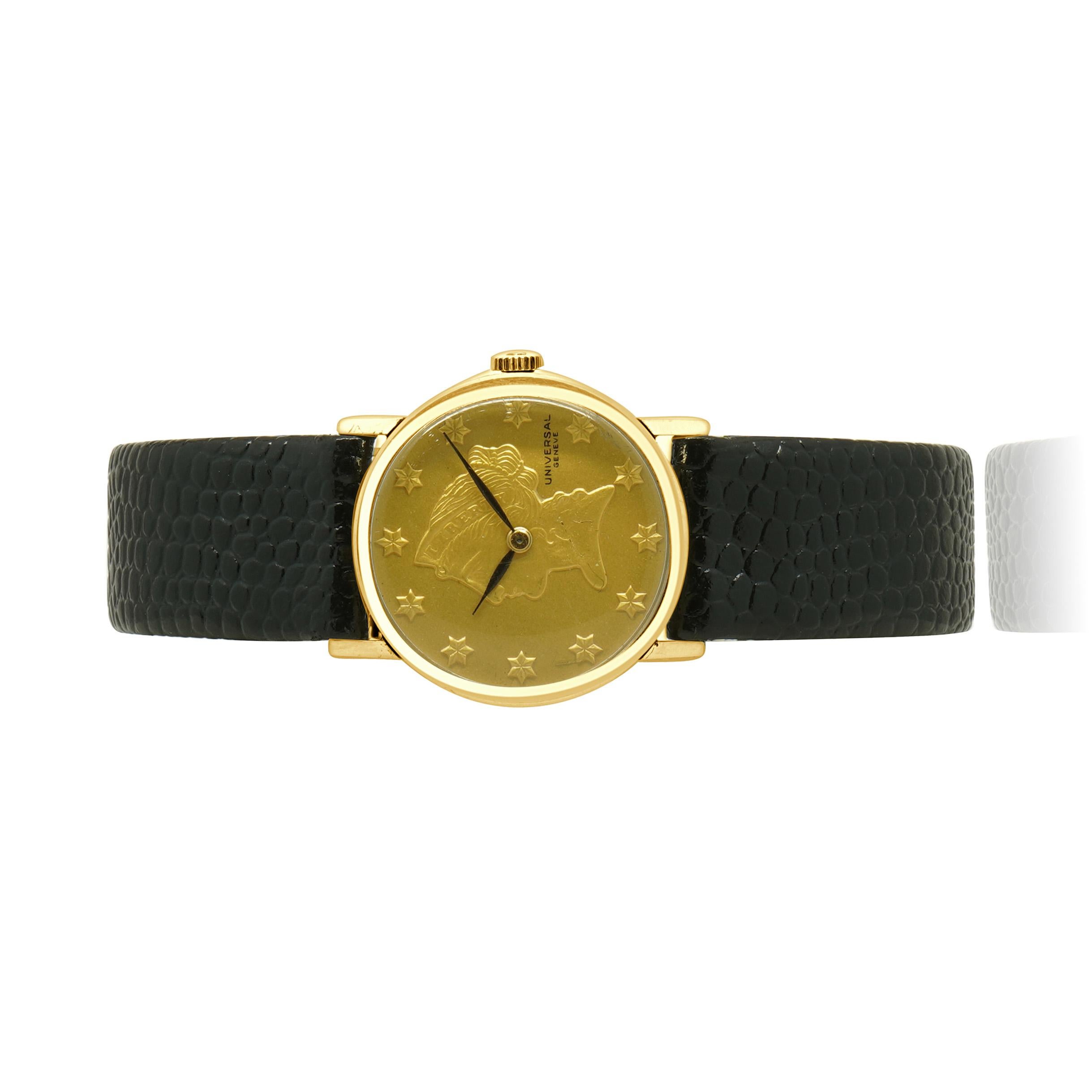 De las mujeres Reloj Universal Geneve de oro amarillo de 14 quilates con esfera de monedas en venta