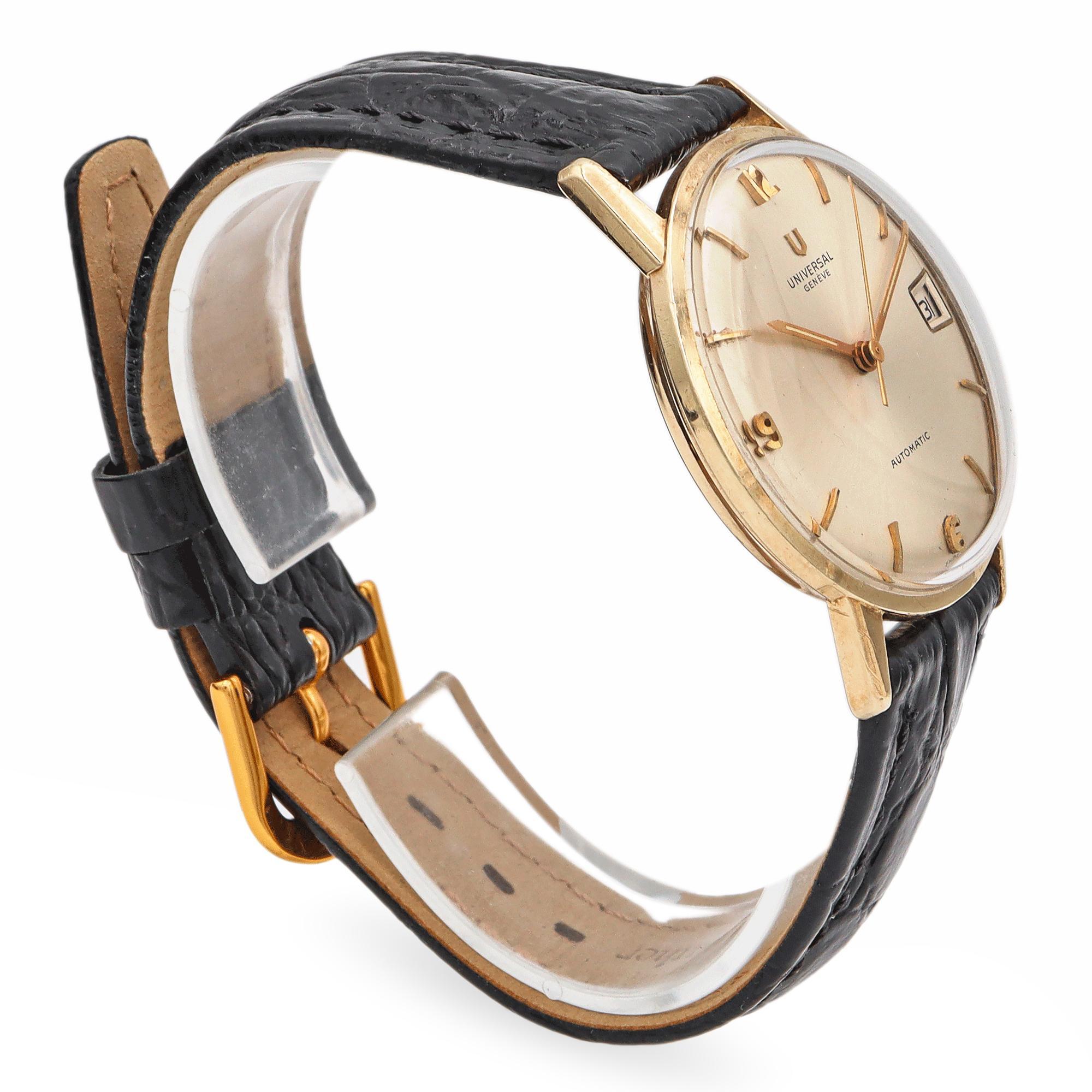 Universal Geneve Montre automatique à date pour homme, 33 mm, en or 14 carats : JUST SERVICED Bon état à New York, NY