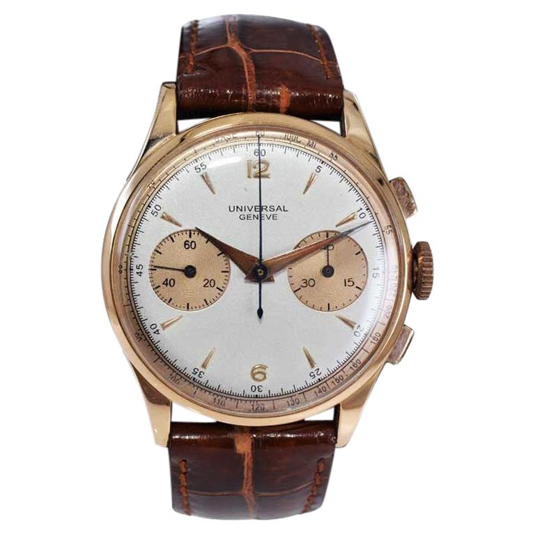 Universal Genève 18 Karat Rose Gold Art Deco Style Chronograph, circa 1940s