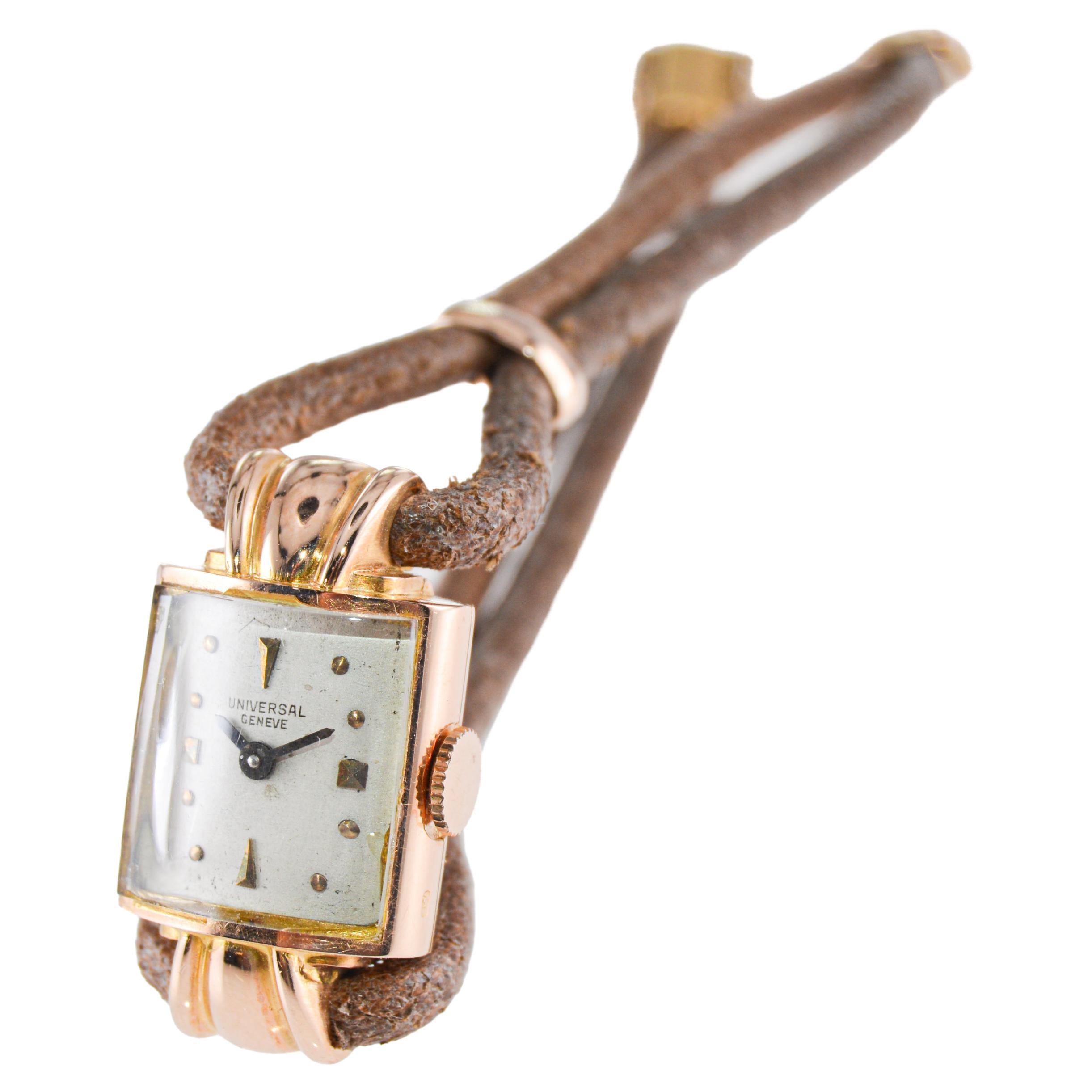 Women's Universal Geneve 18Kt Pink Gold Art Deco Ladies Watch Hand Made from 1940's For Sale
