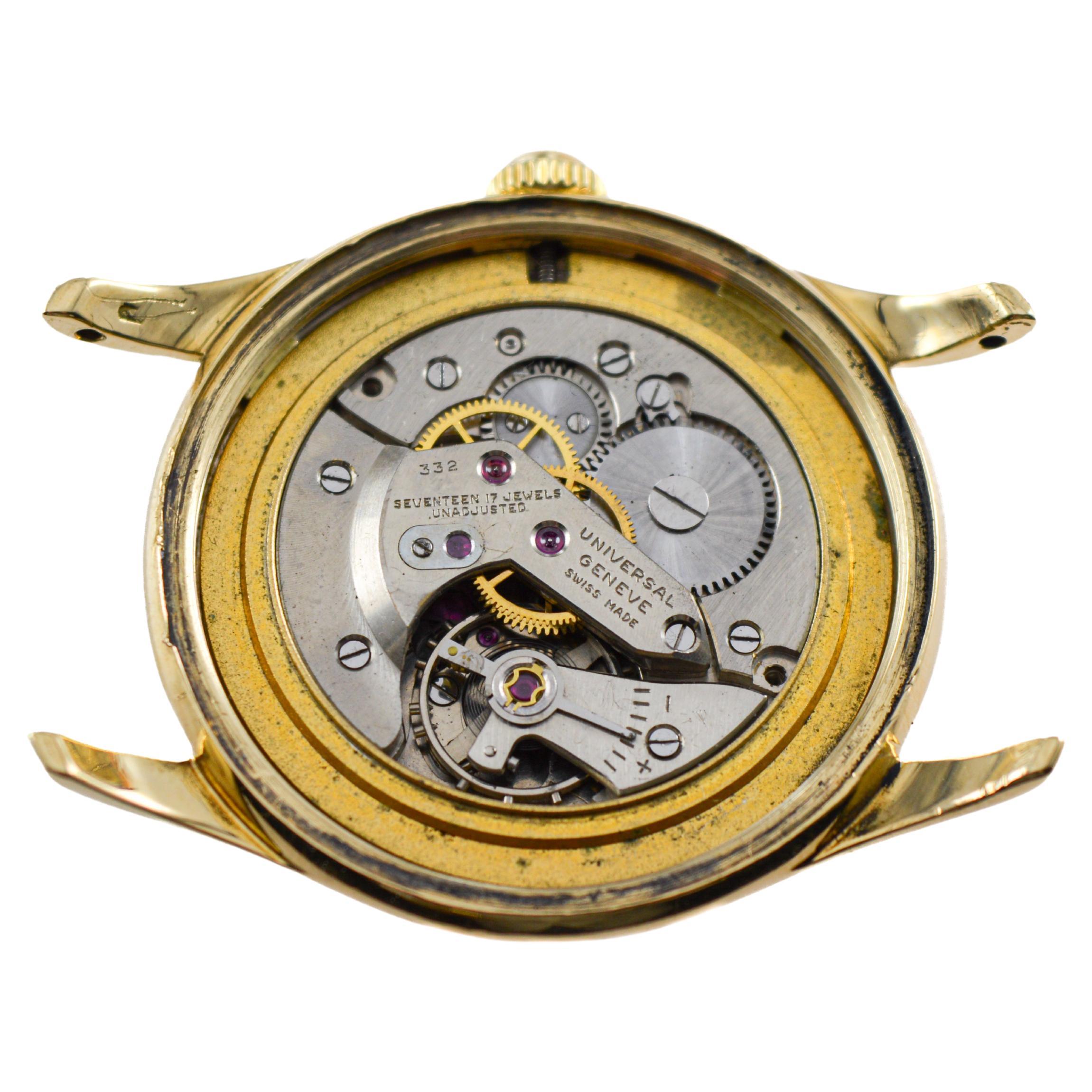 Universal Geneve Oro massiccio 18Kt Quadrante originale tornito 1950 in vendita 9