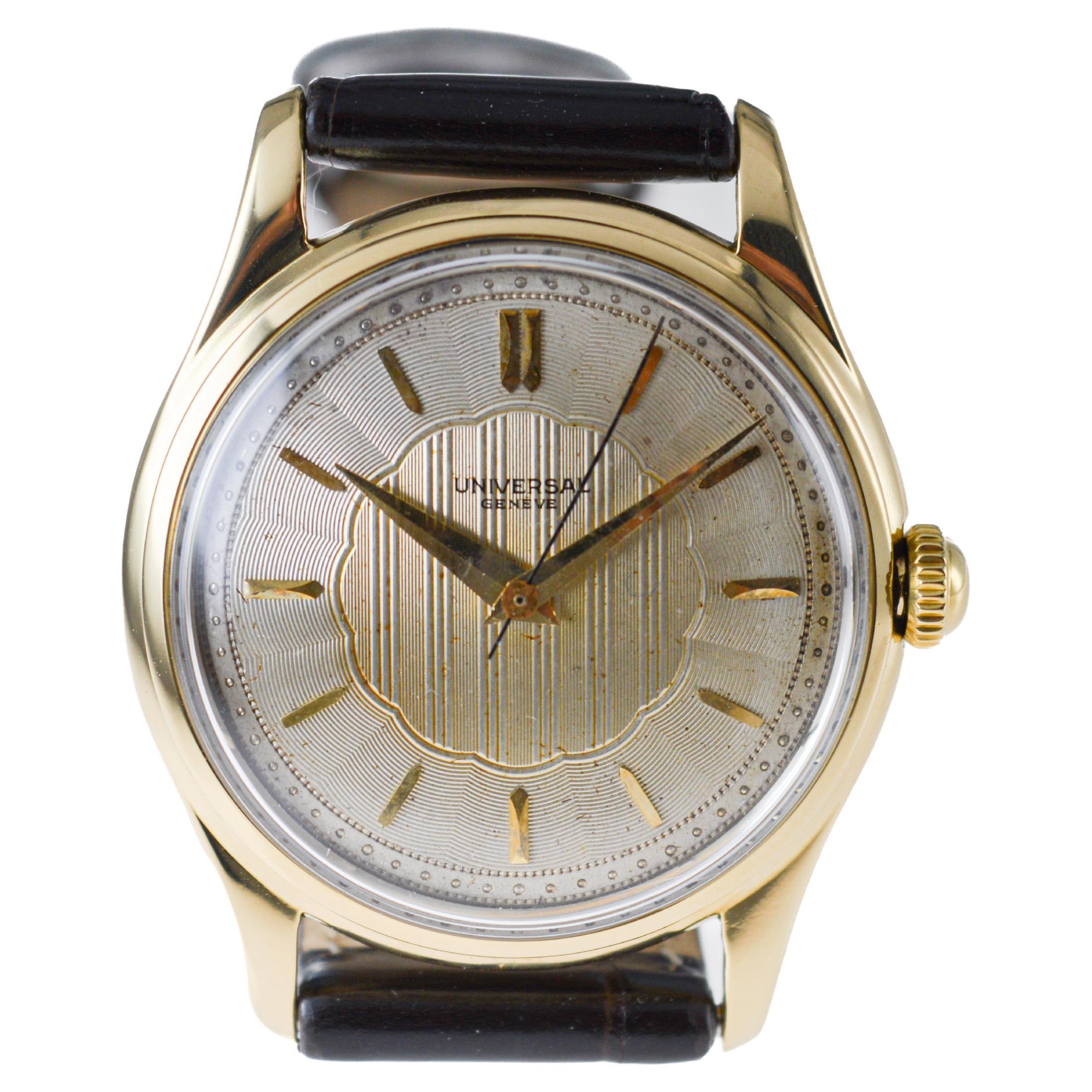 Universal Geneve Oro massiccio 18Kt Quadrante originale tornito 1950 in vendita 3