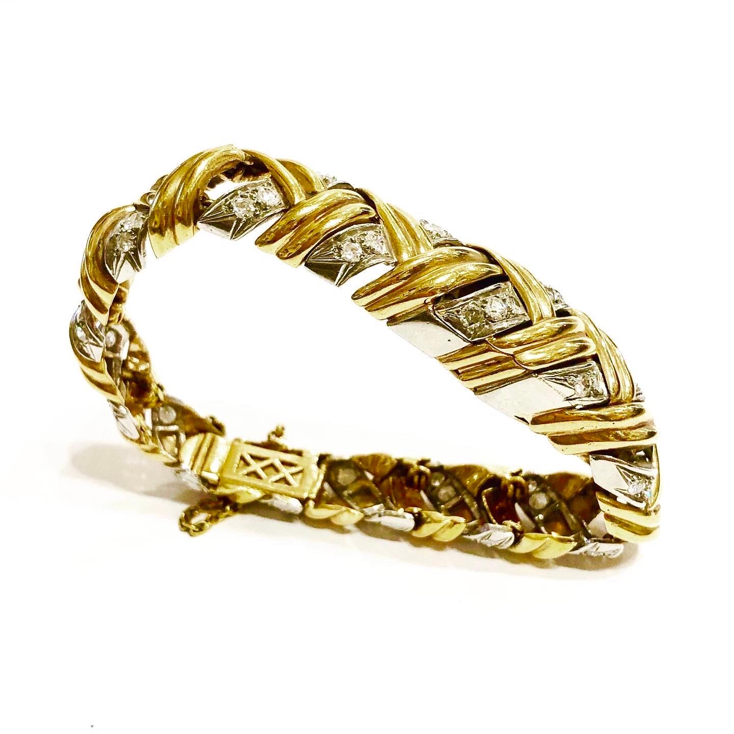 Retro Universal Geneve 1950s 18k Yellow and White Gold, Diamonds Bracelet For Sale