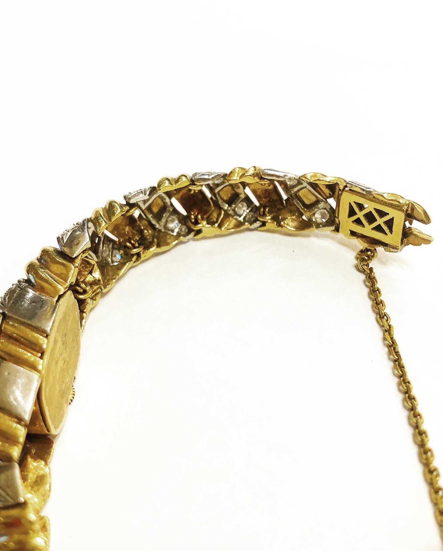 Women's Universal Geneve 1950s 18k Yellow and White Gold, Diamonds Bracelet For Sale