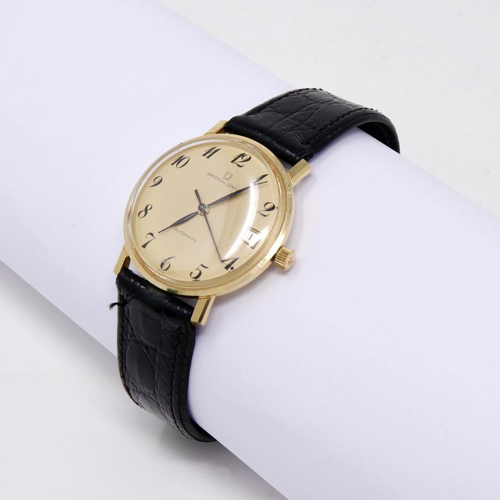 Modern Universal Geneve, Automatic 14K Yellow Gold Men's Wrist Watch For Sale