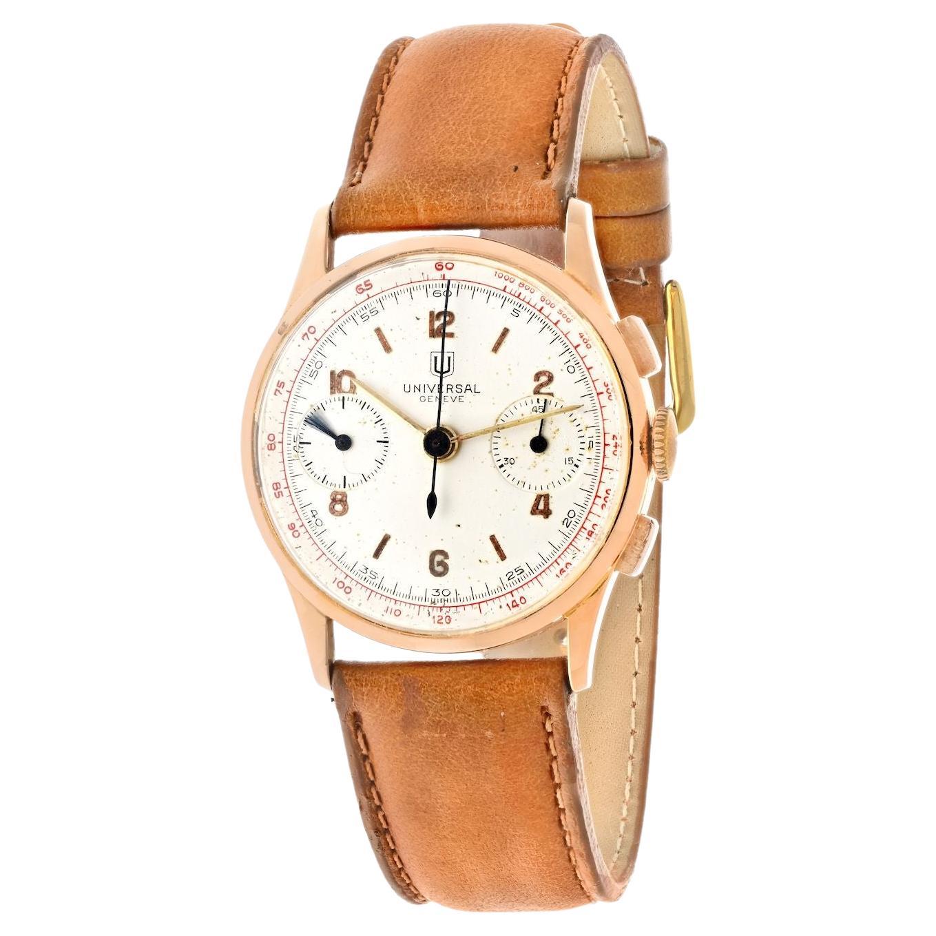 Universal Geneve Chronograph 18k Rose Gold 1940s Vintage Mens Watch