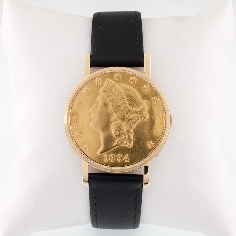 Universal Geneve Gold 20 Liberty Men's HandWinding Watch with Leather Band For Sale at 1stDibs