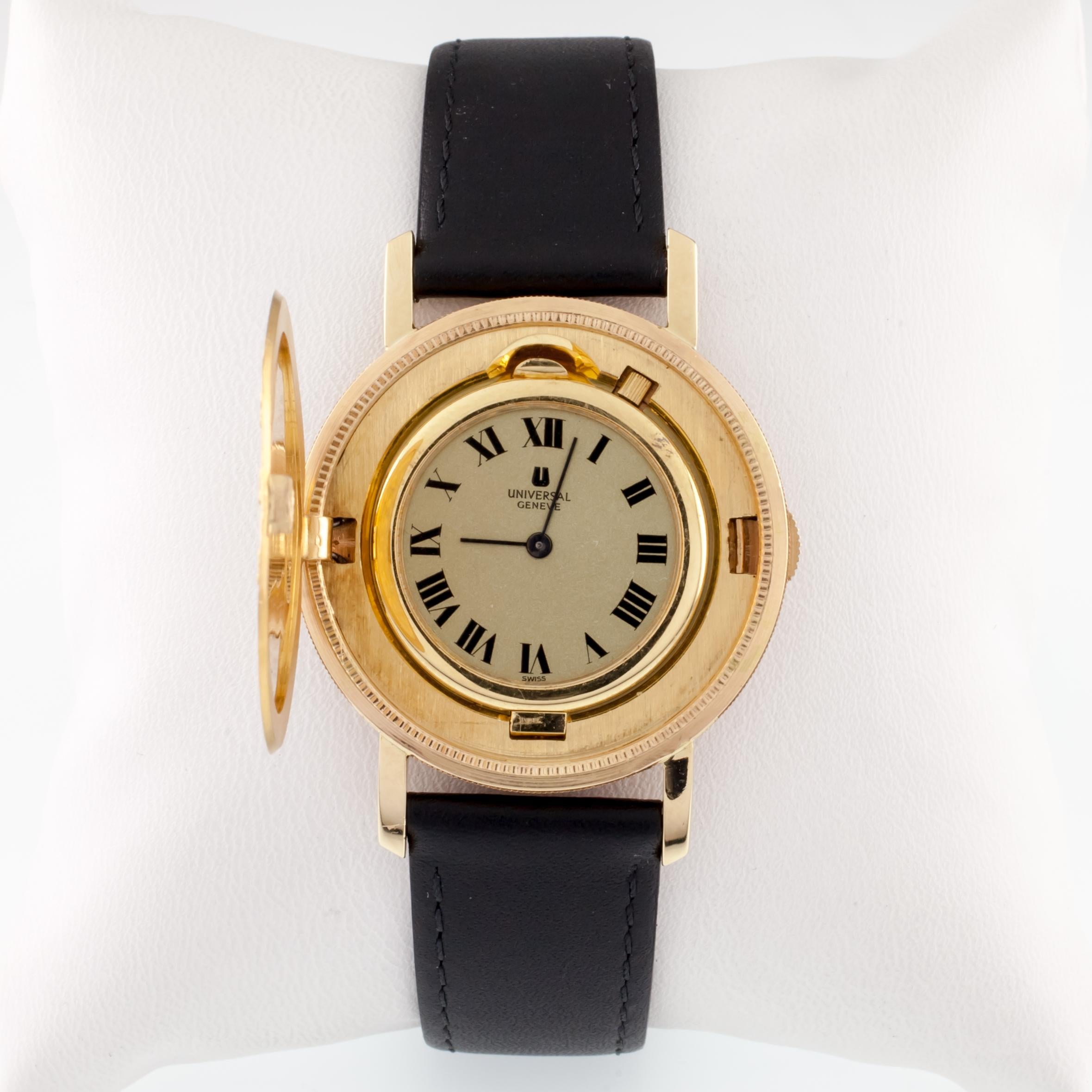 Modern Universal Geneve Gold $20 Liberty Men's Hand-Winding Watch with Leather Band For Sale