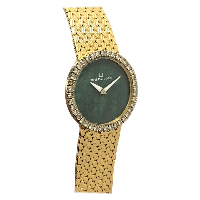 Montre Homme Universal Genève - Calibre 1-42 17J - Cadran Malachite Et Diamants - Occasion (mouvement)