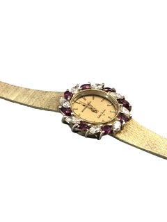 Universal Geneve Golden Shawdow Gold Diamonds and Rubies Quartz Wristwatch