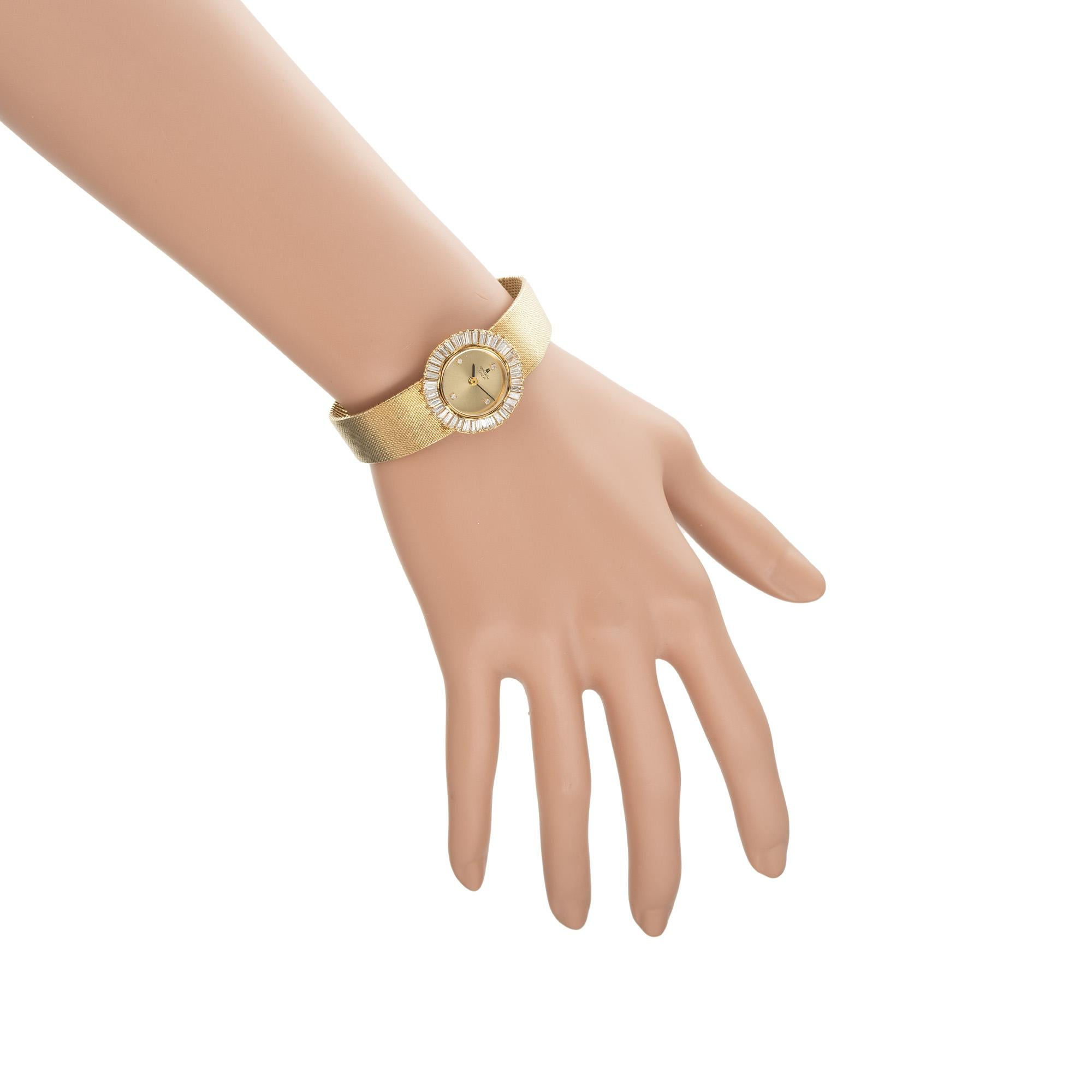 Women's Universal Geneve Ladies yellow Gold Diamond Baguette Bezel Quartz Wristwatch For Sale