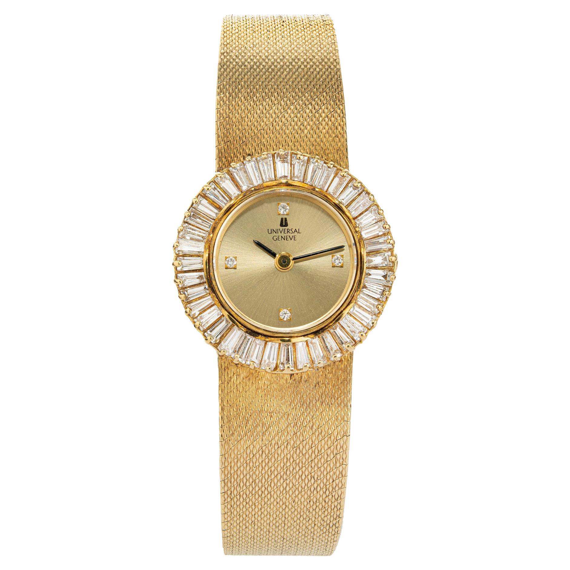Universal Geneve Ladies yellow Gold Diamond Baguette Bezel Quartz Wristwatch