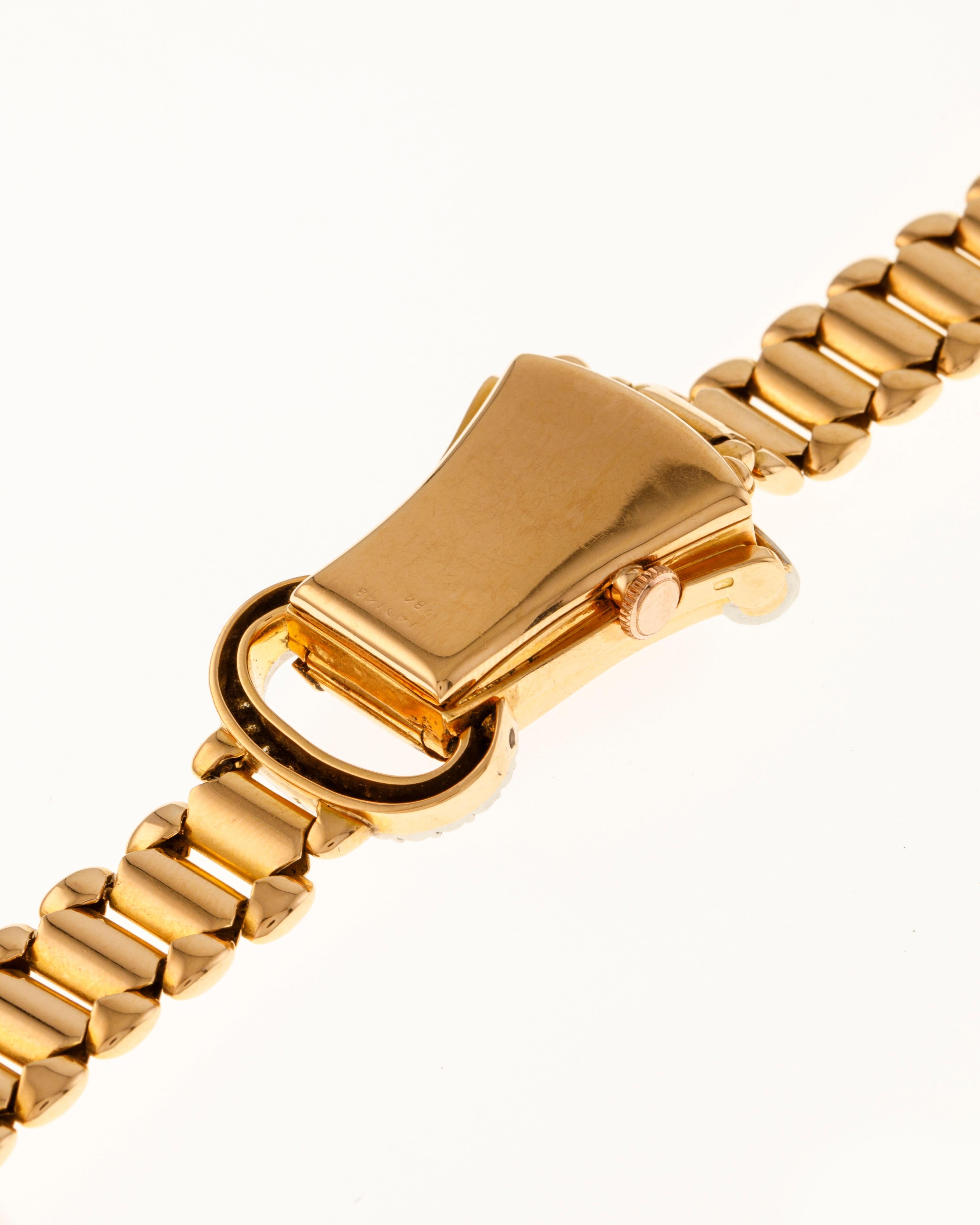 Universal Genève Lady Jewelry Bracelet Watch 18kt Rose Gold Diamonds and Quartz For Sale 3