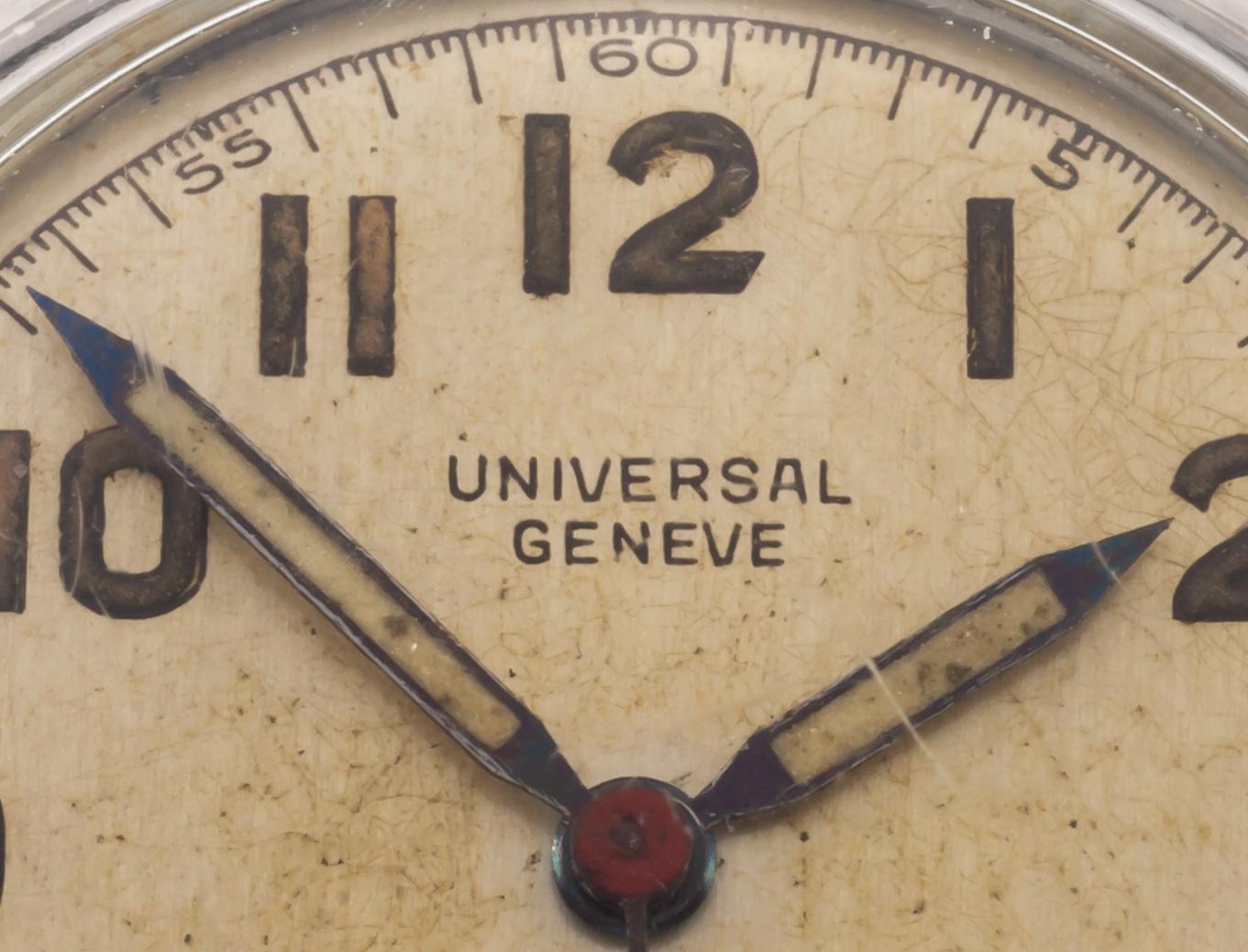 Universal Geneve Montre pivotante en acier inoxydable à remontage manuel avec bracelet en cuir pour hommes #263 en vente 2