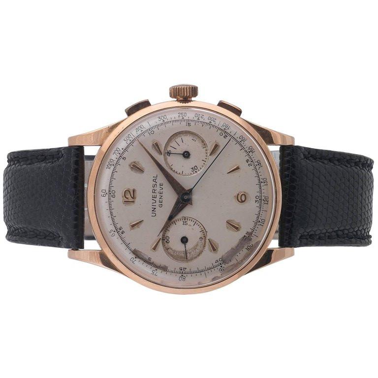 Universal Genève Rotgold Uni-Compax Armbanduhr Ref 124103, ca. 1950er Jahre  (Retro) im Angebot
