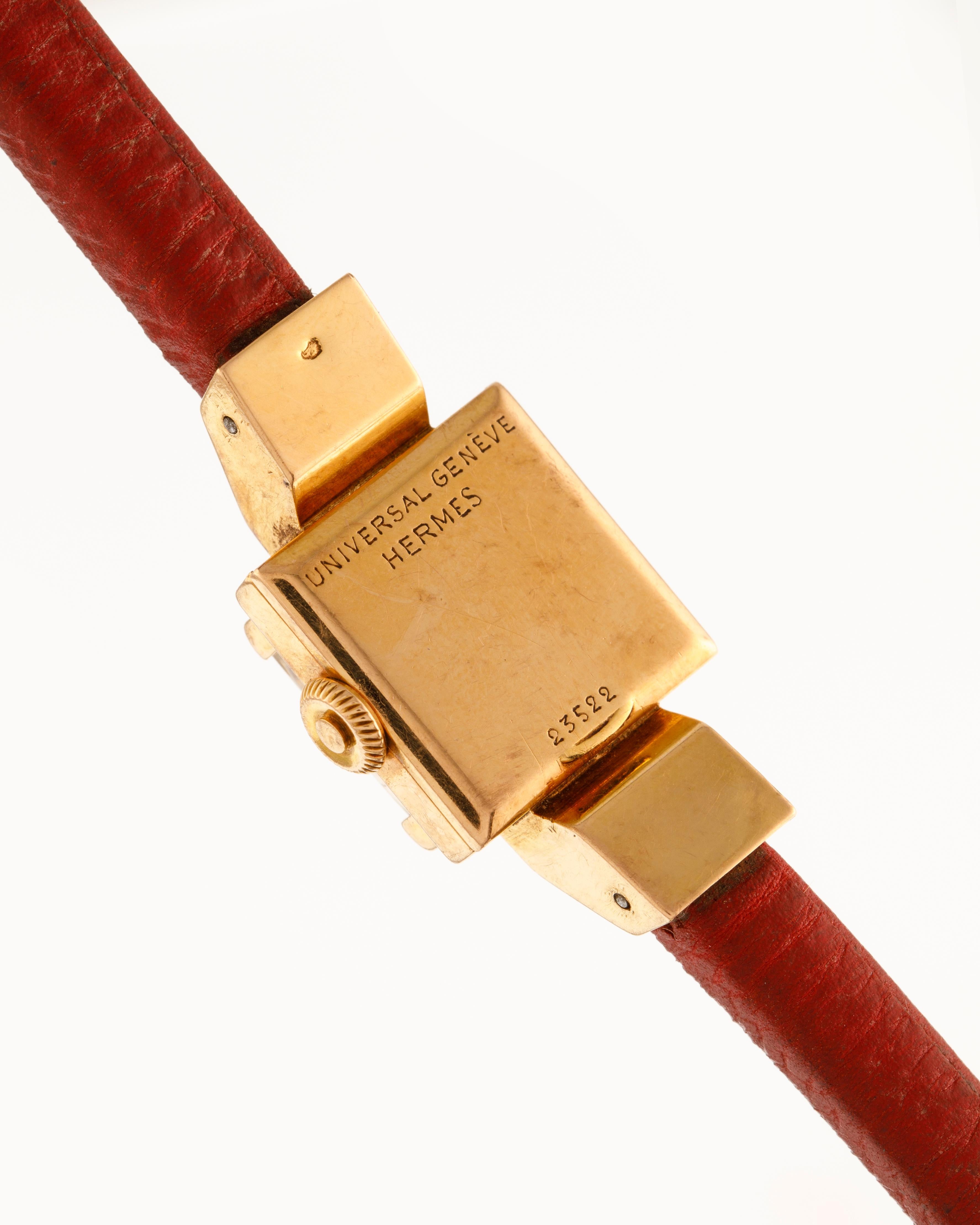 Women's Universal Genève Retailed by Hermès Wrist Watch 18 Carat Yellow Gold For Sale