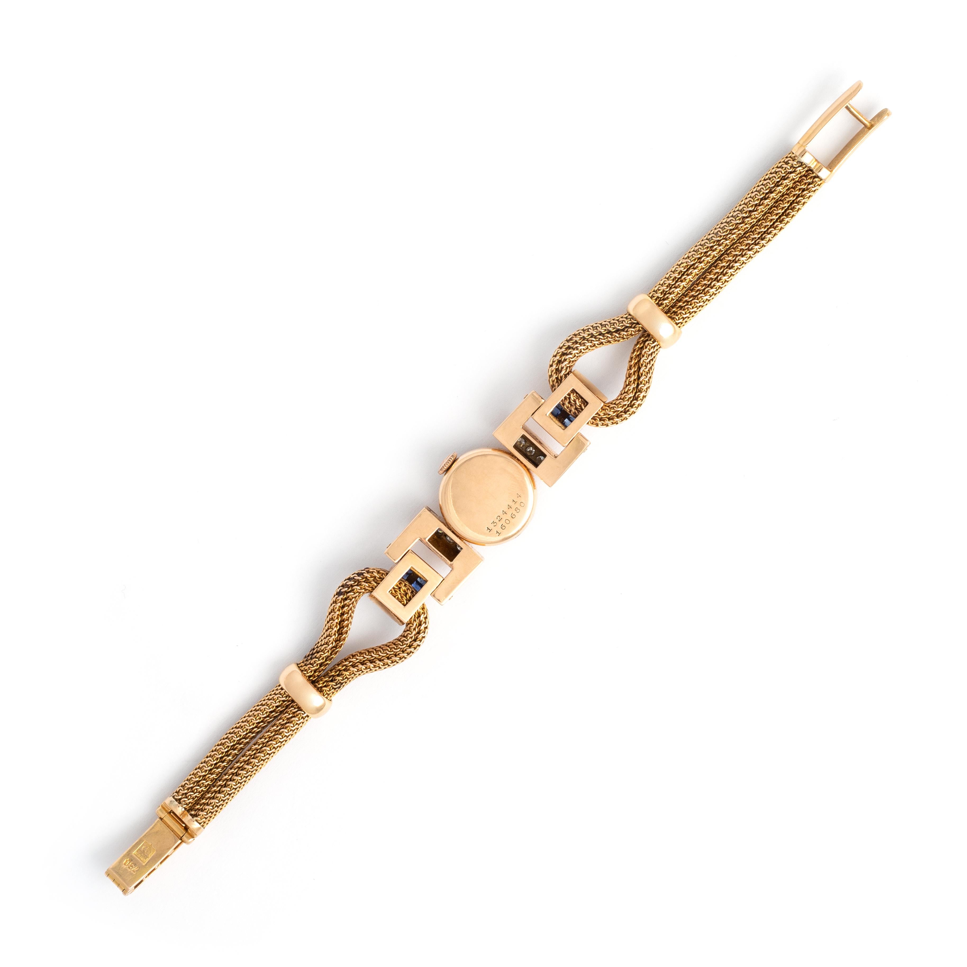 Universal Geneve Retro Diamant-Saphir-Gold-Armbanduhr 1940er Jahre für Damen oder Herren im Angebot