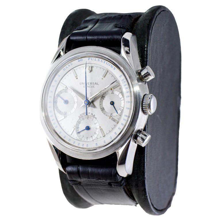 Modern Universal Geneve Stainless Steel Doctors Pulsation Chronograph Manual Watch For Sale