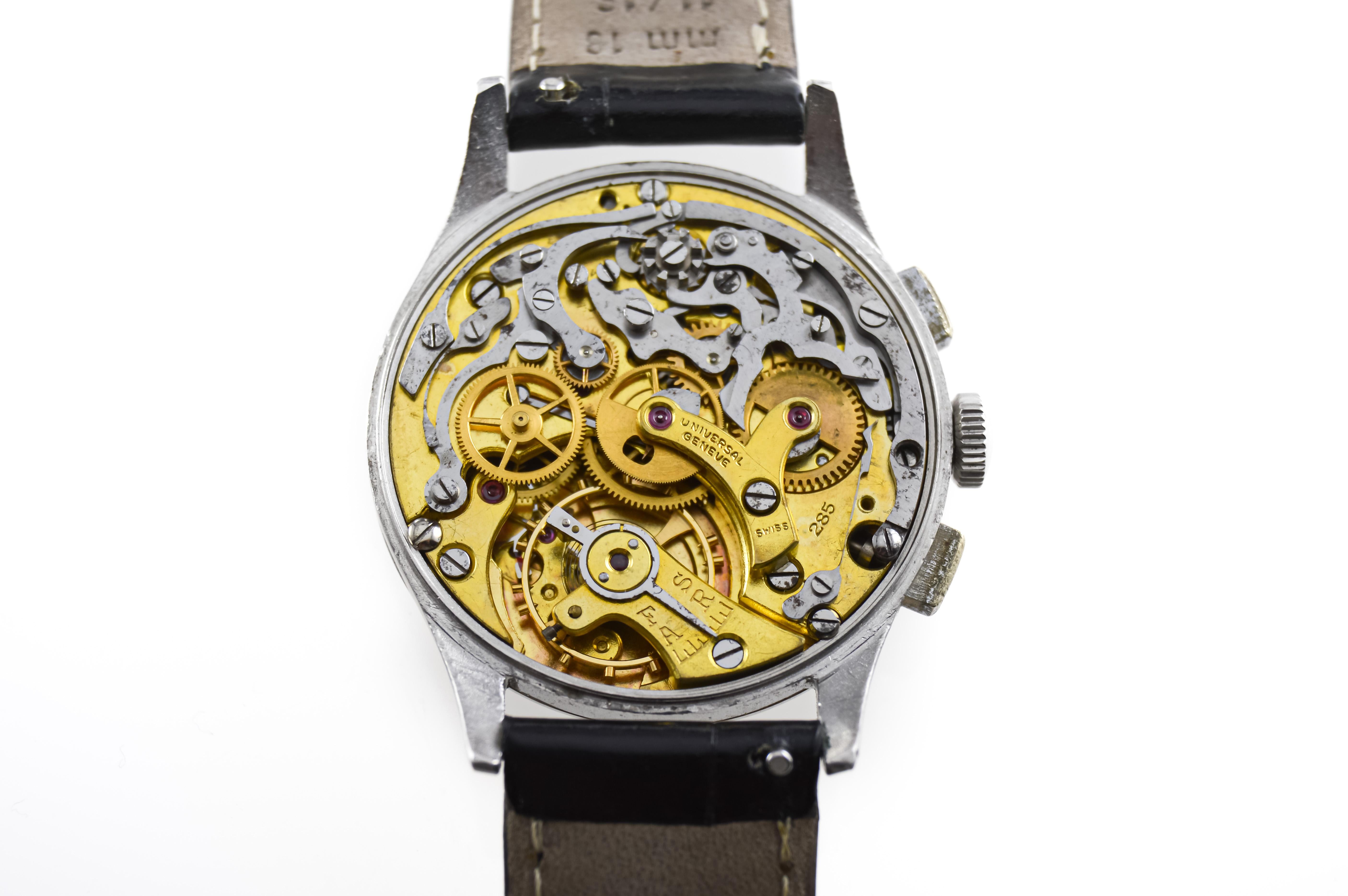 Universal Geneve Stainless Steel Uni Compax Chronograph circa 1940s For Sale 6