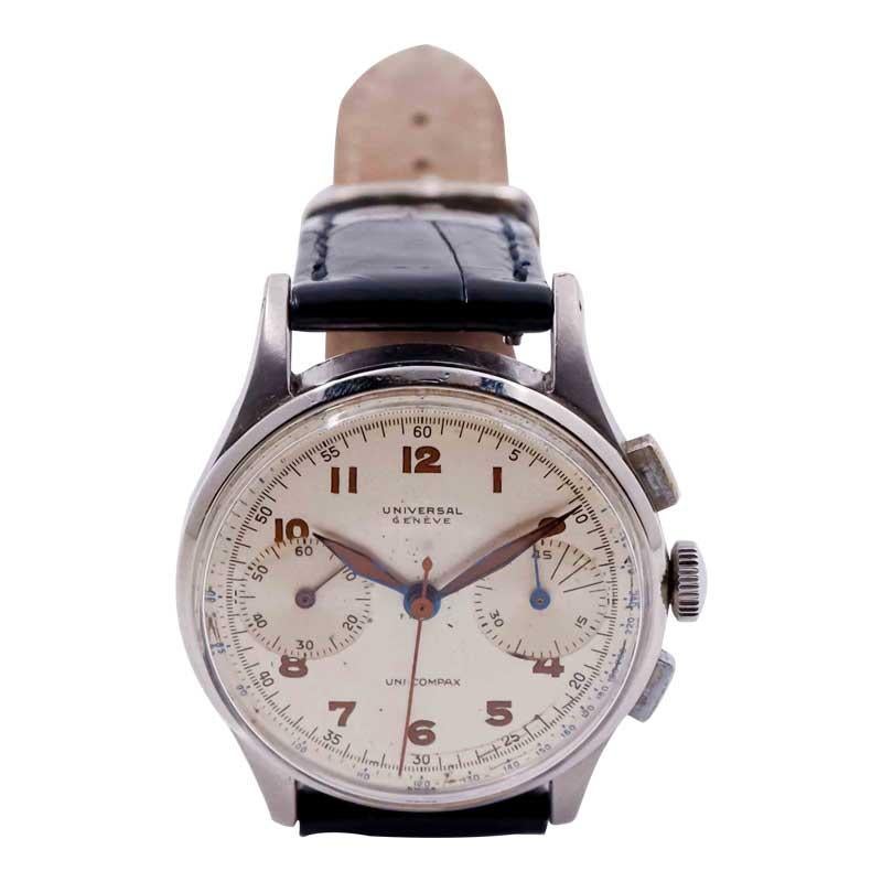 Universal Geneve Stainless Steel Uni Compax Chronograph circa 1940s  In Excellent Condition For Sale In Long Beach, CA
