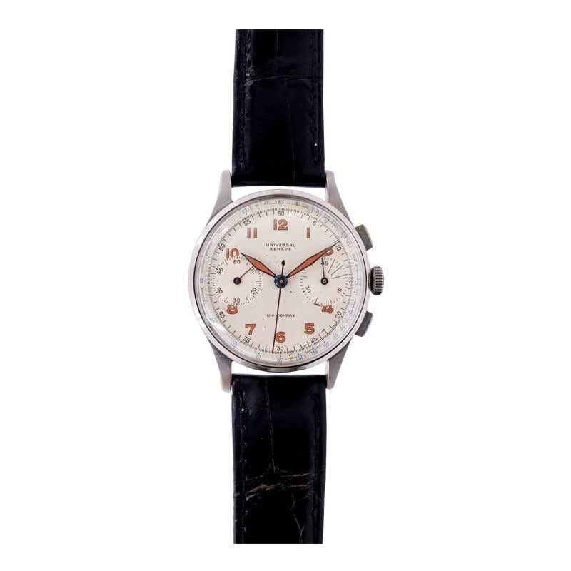 Universal Geneve Stainless Steel Uni Compax Chronograph circa 1940s  For Sale 2