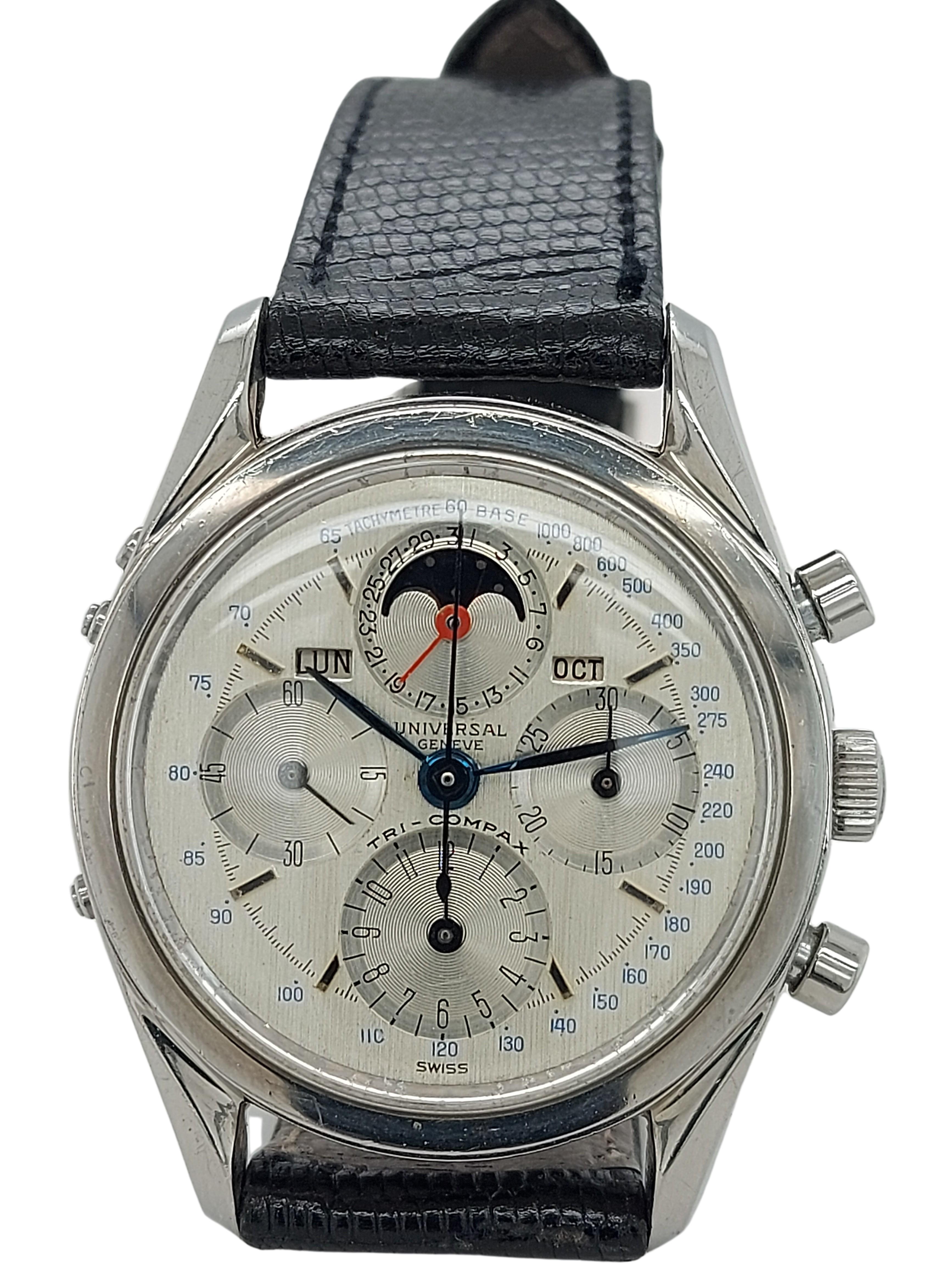 Universal Genève Tri Compax Chronograph Ref.222100,Rare Collectors Watch

Caliber : 281

Case : 36 mm Stainless Steel

A rare Universal TRI-COMPAX chronograph watch.

The movement and case of this watch are in really good condition.

Universal