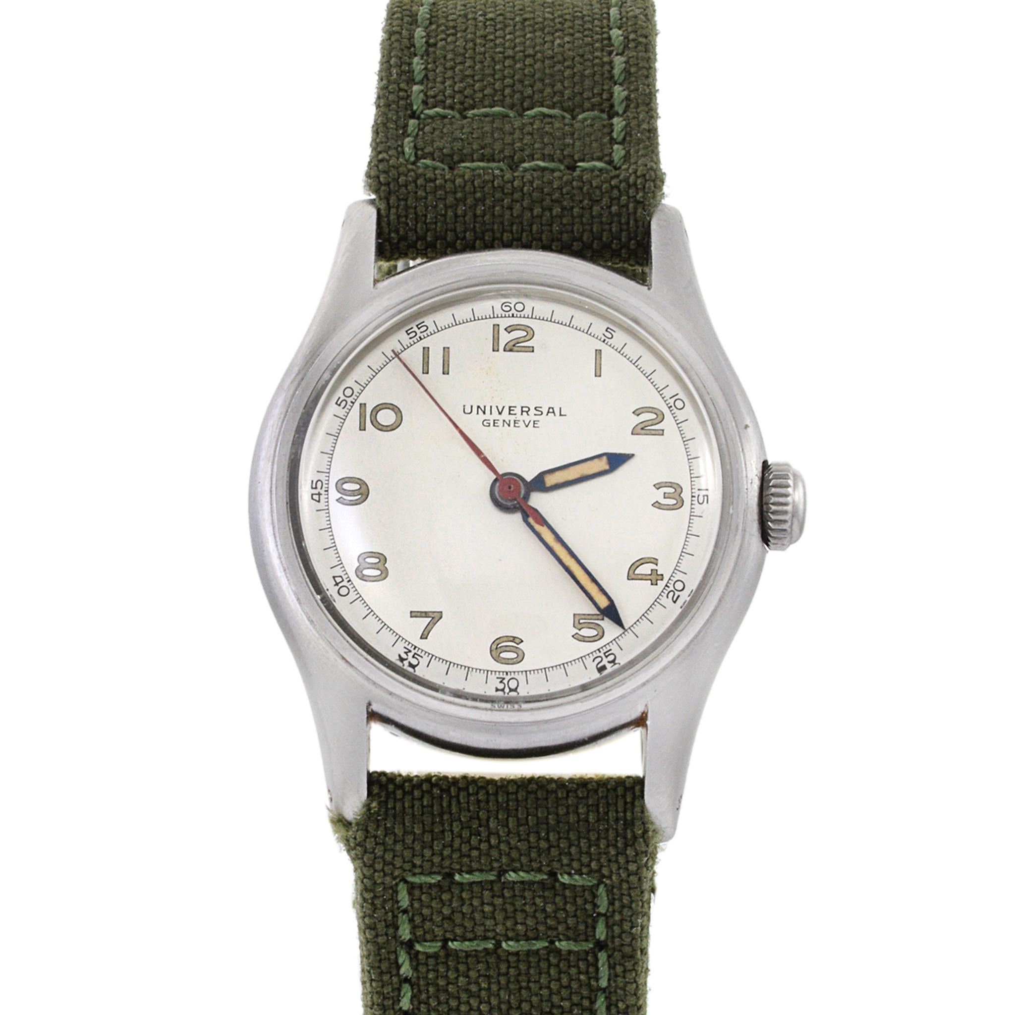 Universal Geneve US Military Ordinance Uhr WWII Handaufzug WWII im Zustand „Hervorragend“ in New York, NY