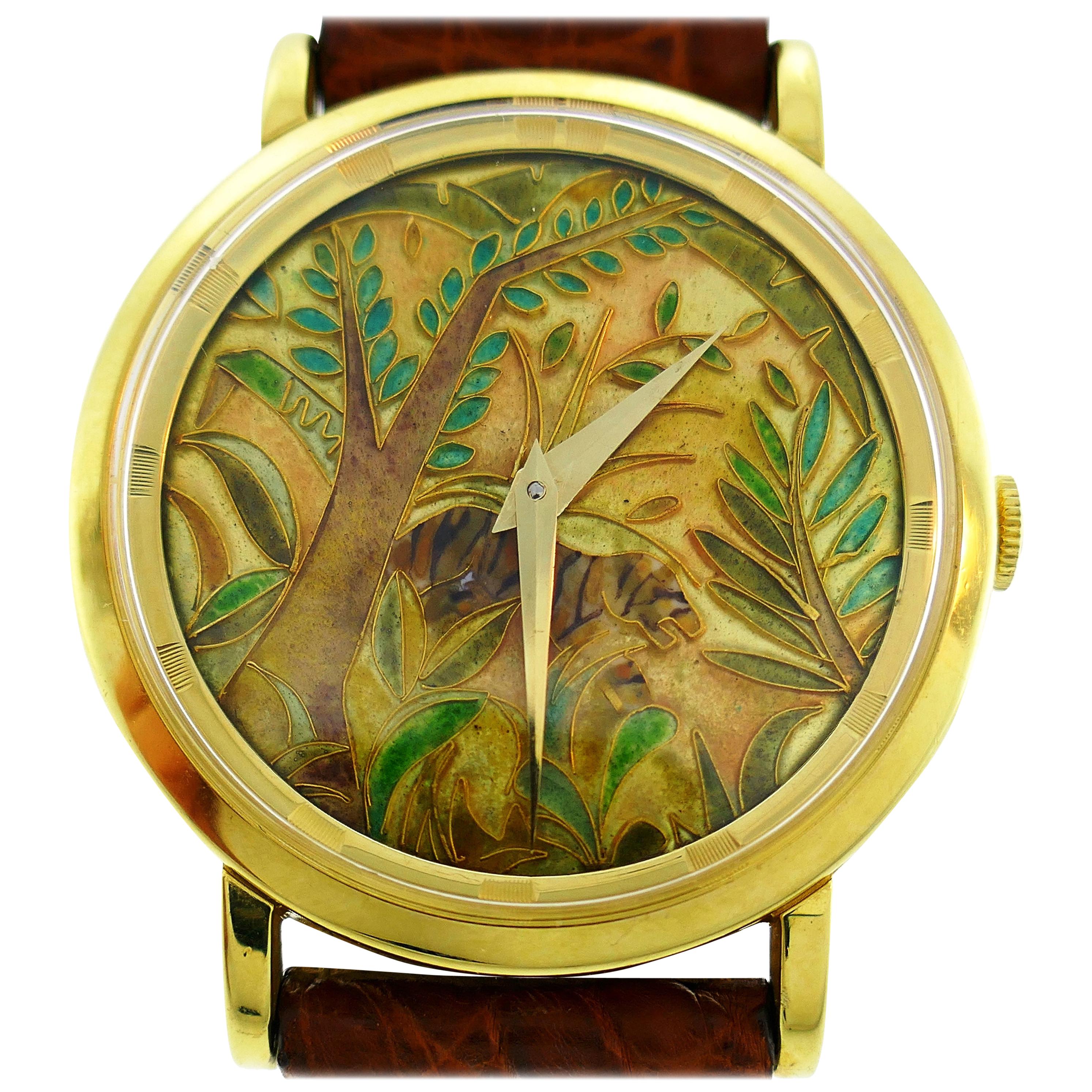 Universal Geneve Yellow Gold Wristwatch with Cloisonne Enamel Dial