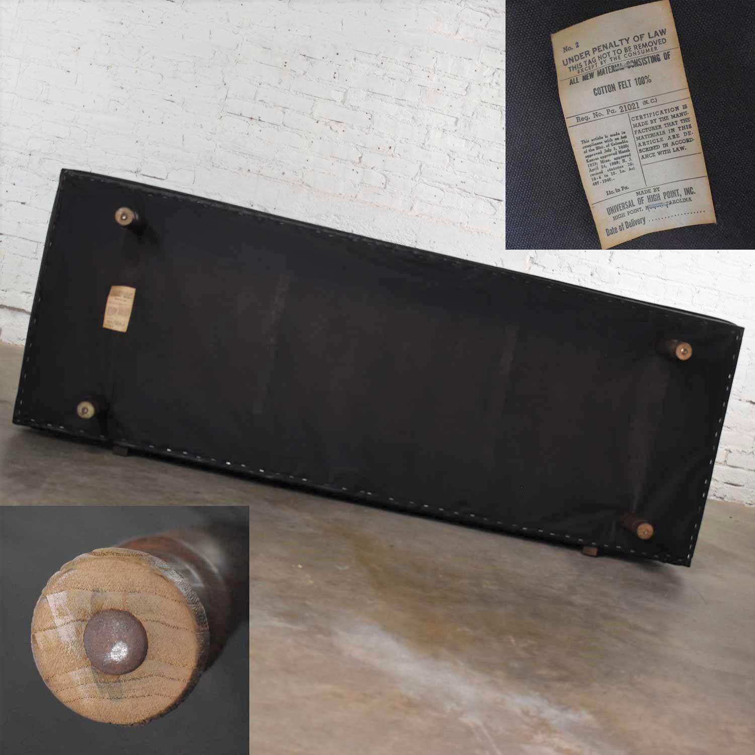 Universal of High Point Midcentury Midcentury Black Vinyl Faux Leather Convertible Sofa en vente 6