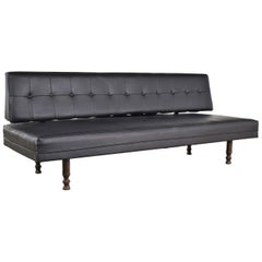 Used Universal of High Point Midcentury Black Vinyl Faux Leather Convertible Sofa