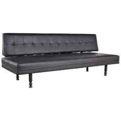Universal of High Point Midcentury Canapé convertible en vinyle noir et faux cuir