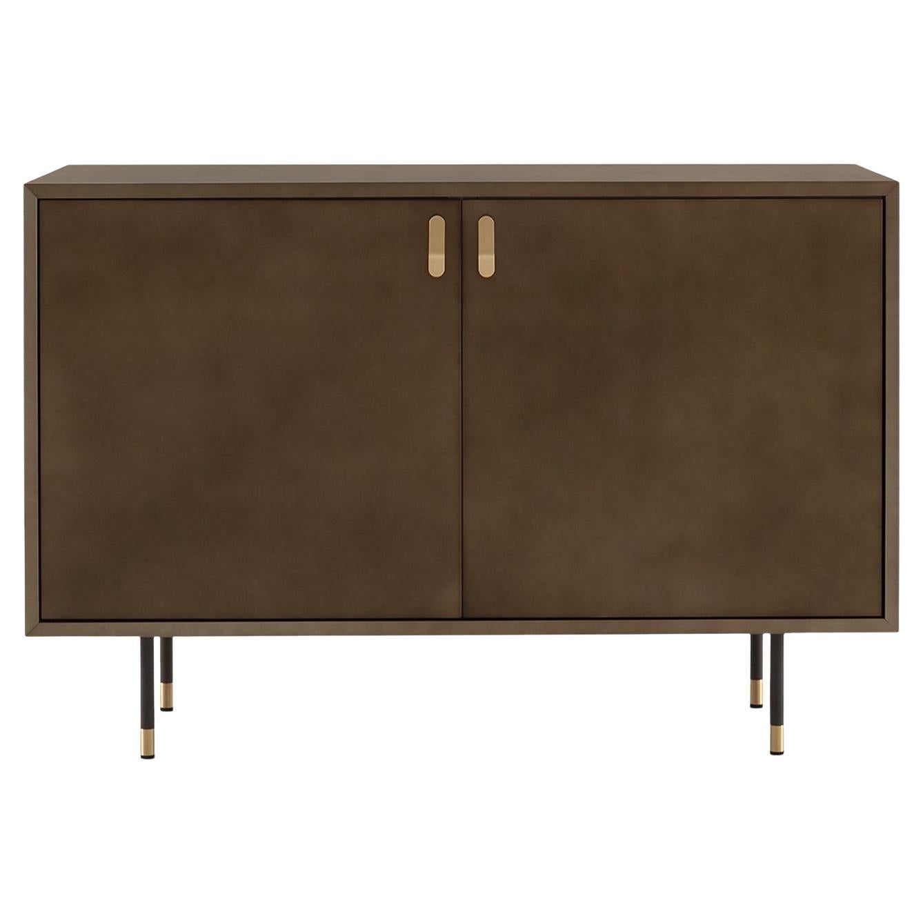 Universe 2-Door Bronze Bar Cabinet with Brass Details