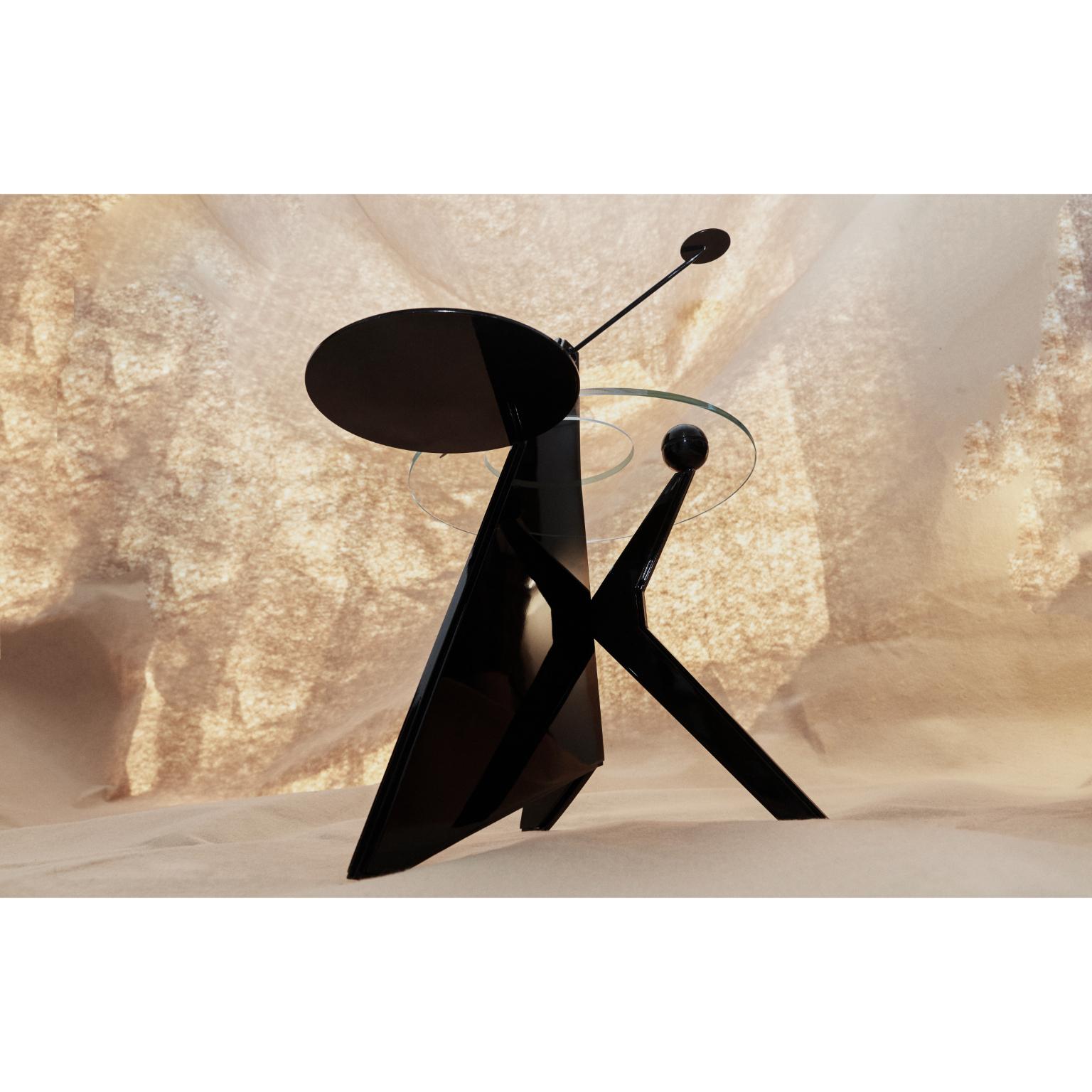 XXIe siècle et contemporain Table d'appoint Universe en métal, laiton, laque et verre trempé par Artempo en vente