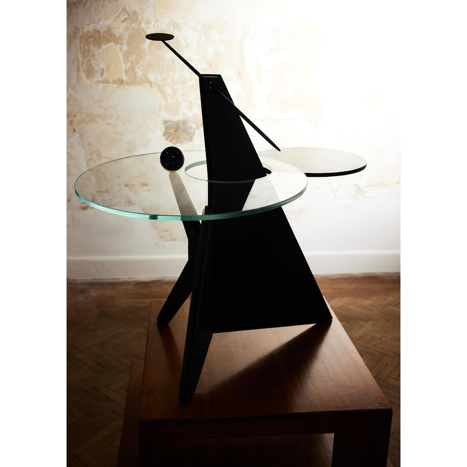 Autre Table d'appoint Universe en métal, laiton, verre trempé et Wood Wood bleu par Artempo en vente