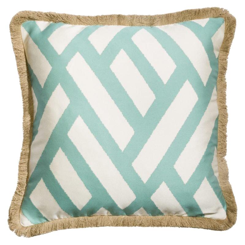 Universo Turchese Blue and White Geometric Print Cushion Pillow For Sale