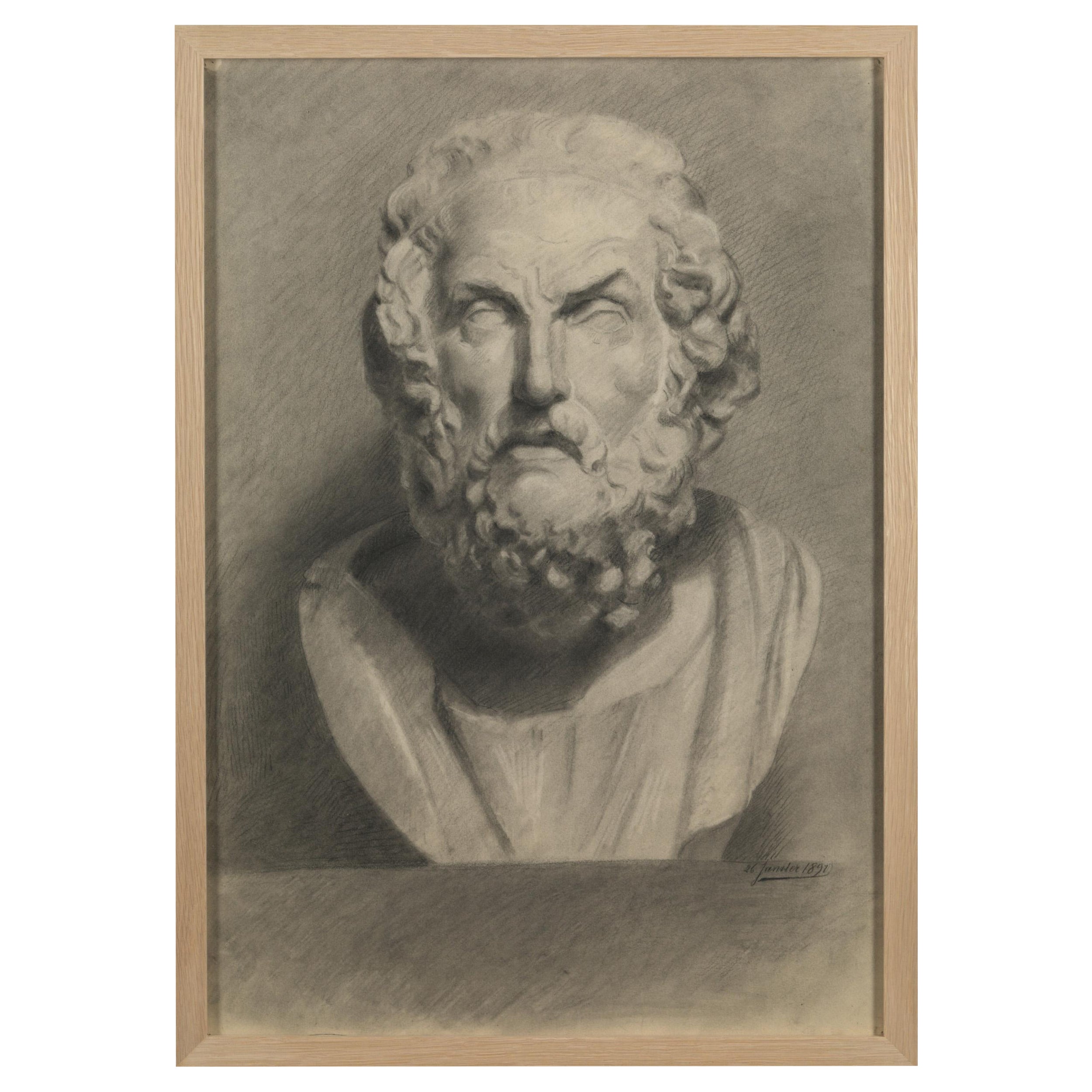 Unknown Academy Student 19th C Drawing, Pencil on Paper, Framed and Signed
