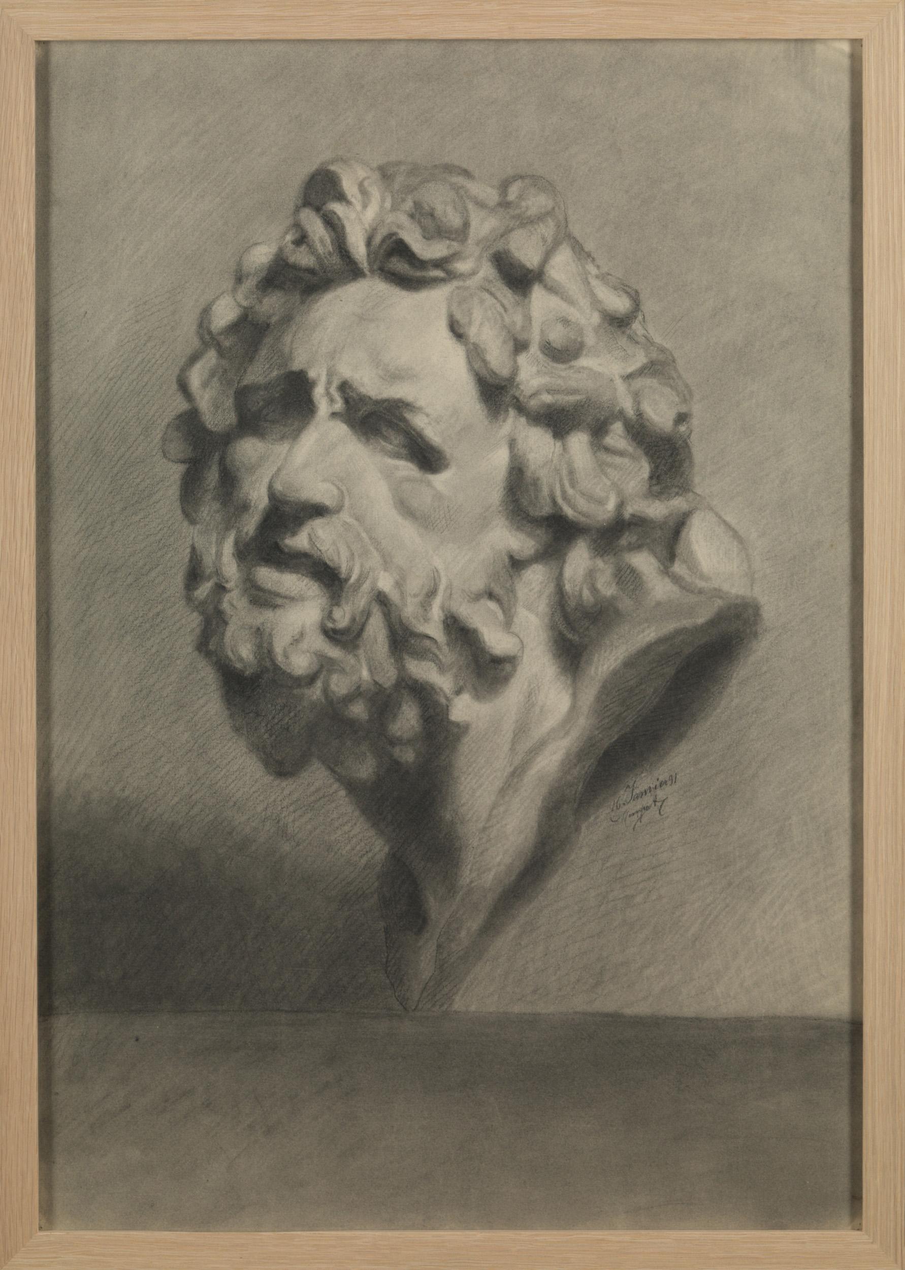 Belga Disegno di uno sconosciuto studente dell'Accademia del XIX secolo, matita su carta, incorniciato, firmato in vendita