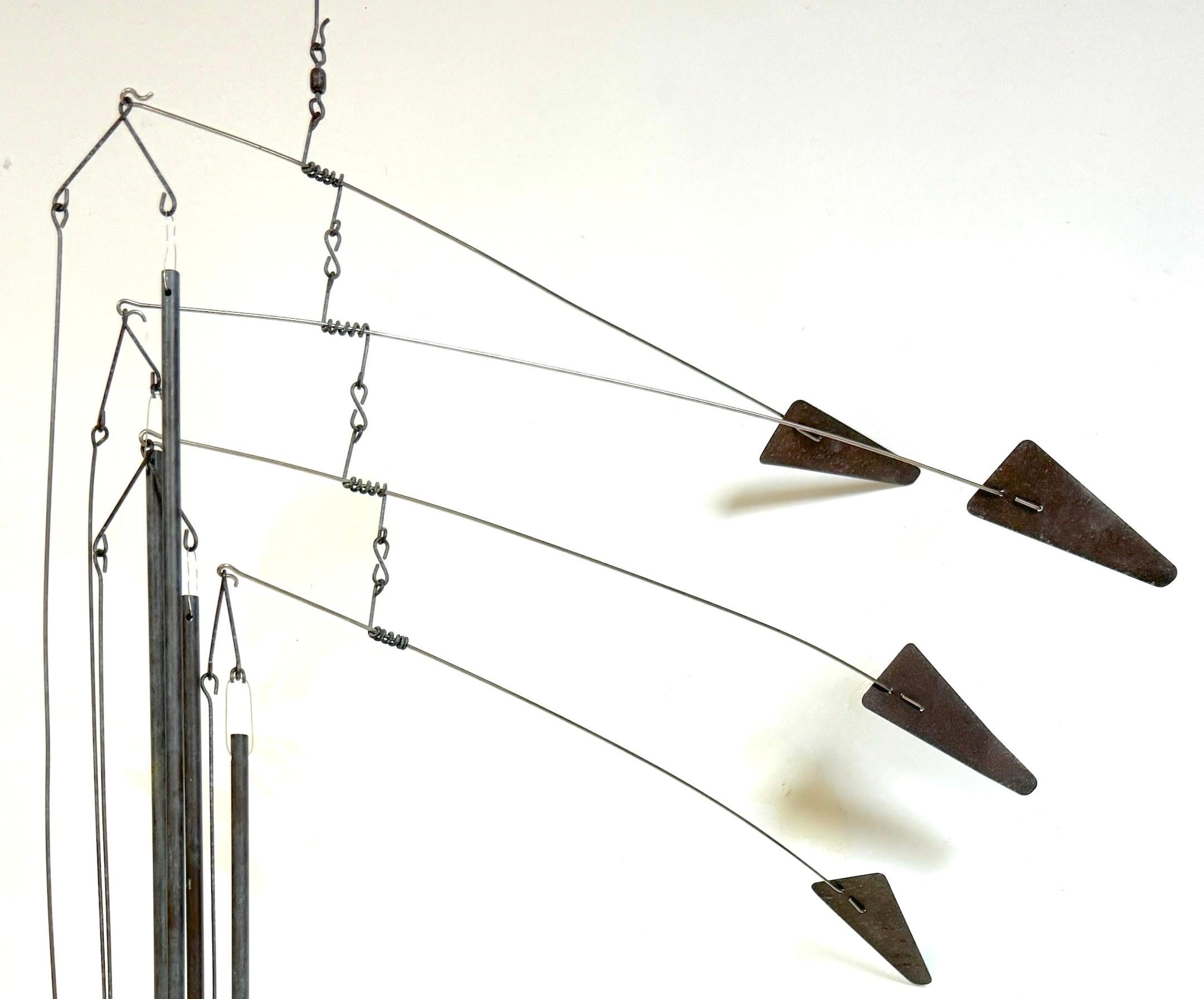 Unknown American Artisan Modern Steel Kinetic Mobile, Circa 1970s In Good Condition For Sale In West Palm Beach, FL