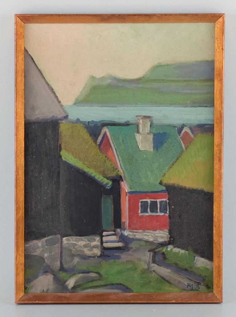 Unknown artist.
Faroese motif.
Oil on board.
In excellent condition.
Signed indistinctly and dated 1976.
Dimensions: 28.0 x 40.0 cm. / Total: 31.0 x 43.0 with frame.