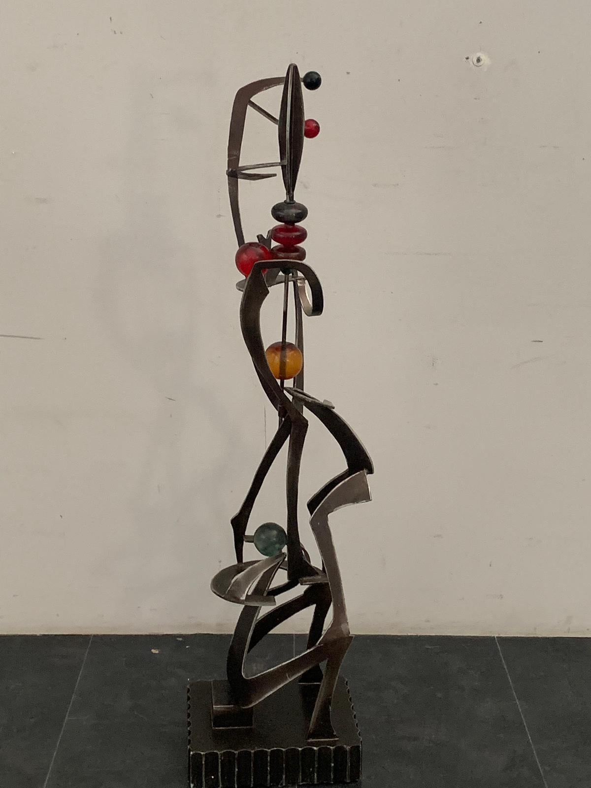 Unknown Artist, Futuristic Juggler Sculpture, Wrought Iron and Colored Resin For Sale 5
