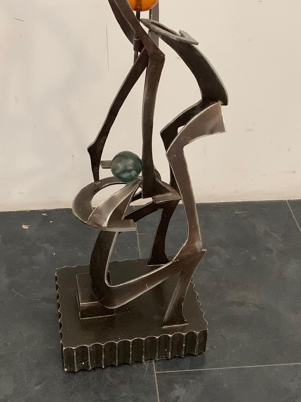 Unknown Artist, Futuristic Juggler Sculpture, Wrought Iron and Colored Resin For Sale 6