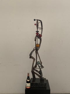 Unknown Artist, Futuristic Juggler Sculpture, Wrought Iron and Colored Resin