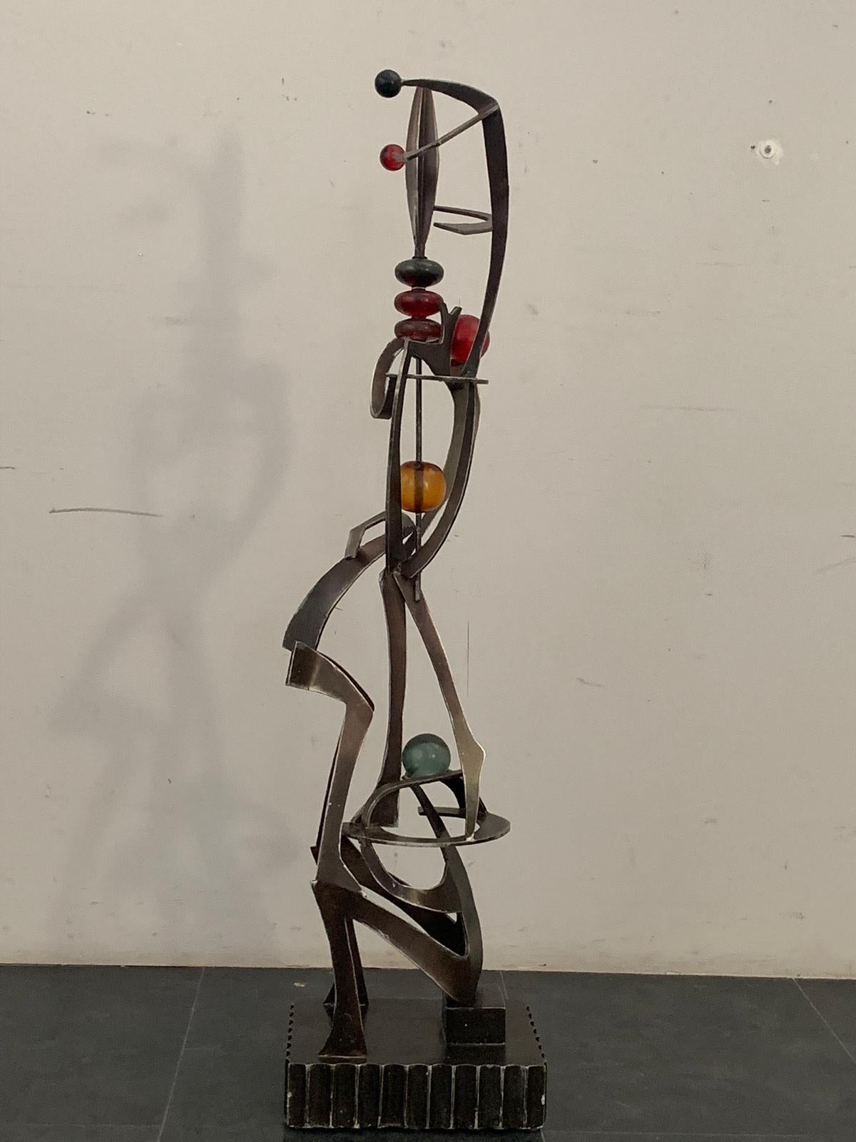 Unknown Artist, Futuristic Juggler Sculpture, Wrought Iron and Colored Resin For Sale 2