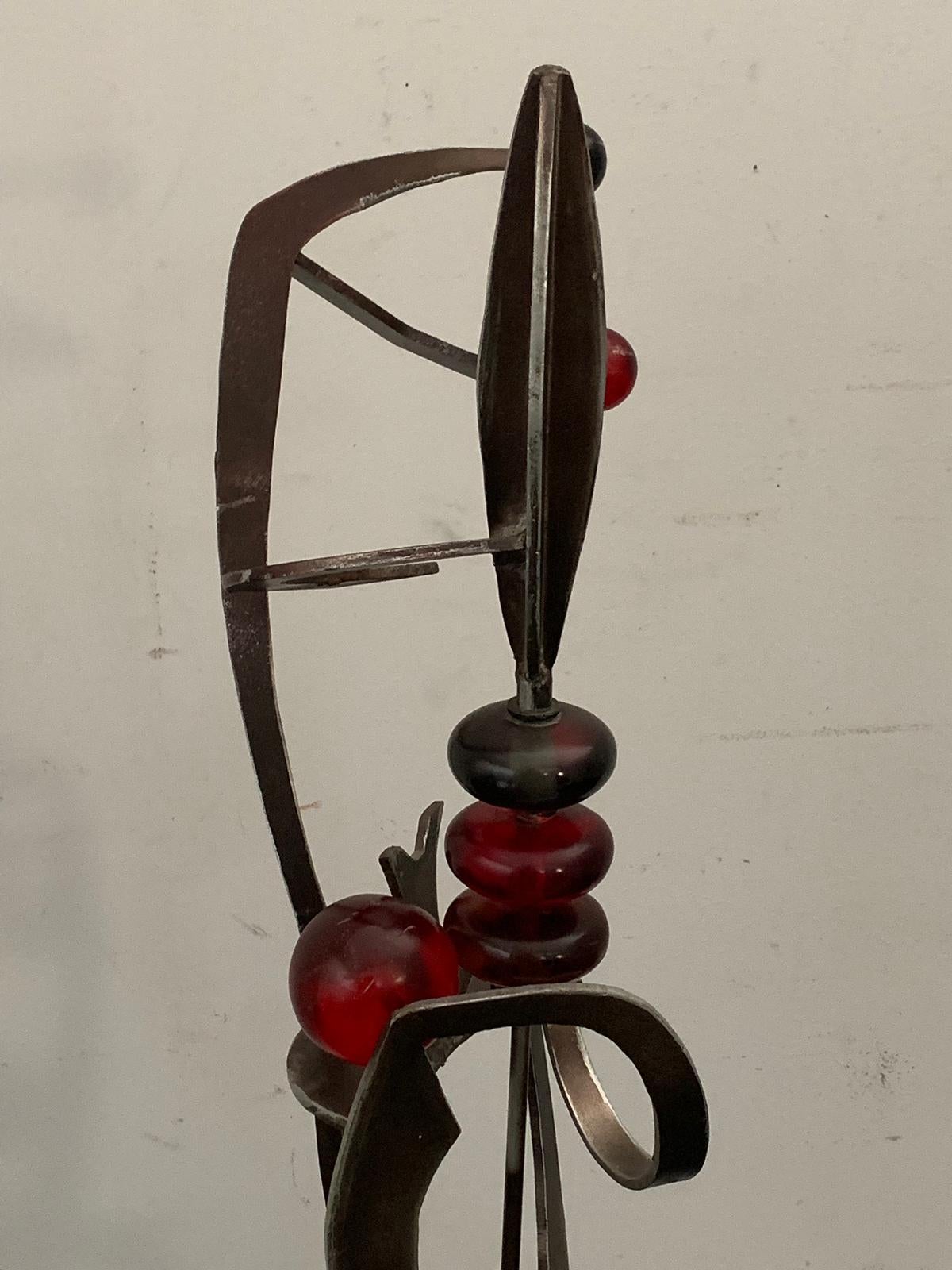 Unknown Artist, Futuristic Juggler Sculpture, Wrought Iron and Colored Resin For Sale 3